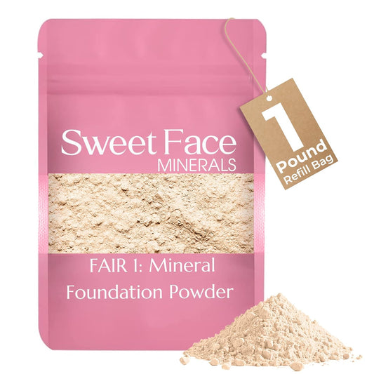 Foundation Powder Refill(Fair Shade 1) (1 Pound Bag) By Sweet Face Minerals, Lightweight Mineral Loose Makeup Powder with SPF 20, Full Coverage Flawless Finish, Talc-free, Cruelty-Free, Refill Pouch