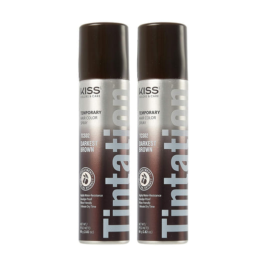 RED by Kiss Tintation Temporary Hair Color Spray, Instant Gray Root Cover Up, Water-Resistant, Smudge-Proof, Easy Wash Out, Hairline & Barber Touch-Up, Quick Dry (2 Pack) (Dark Brown)