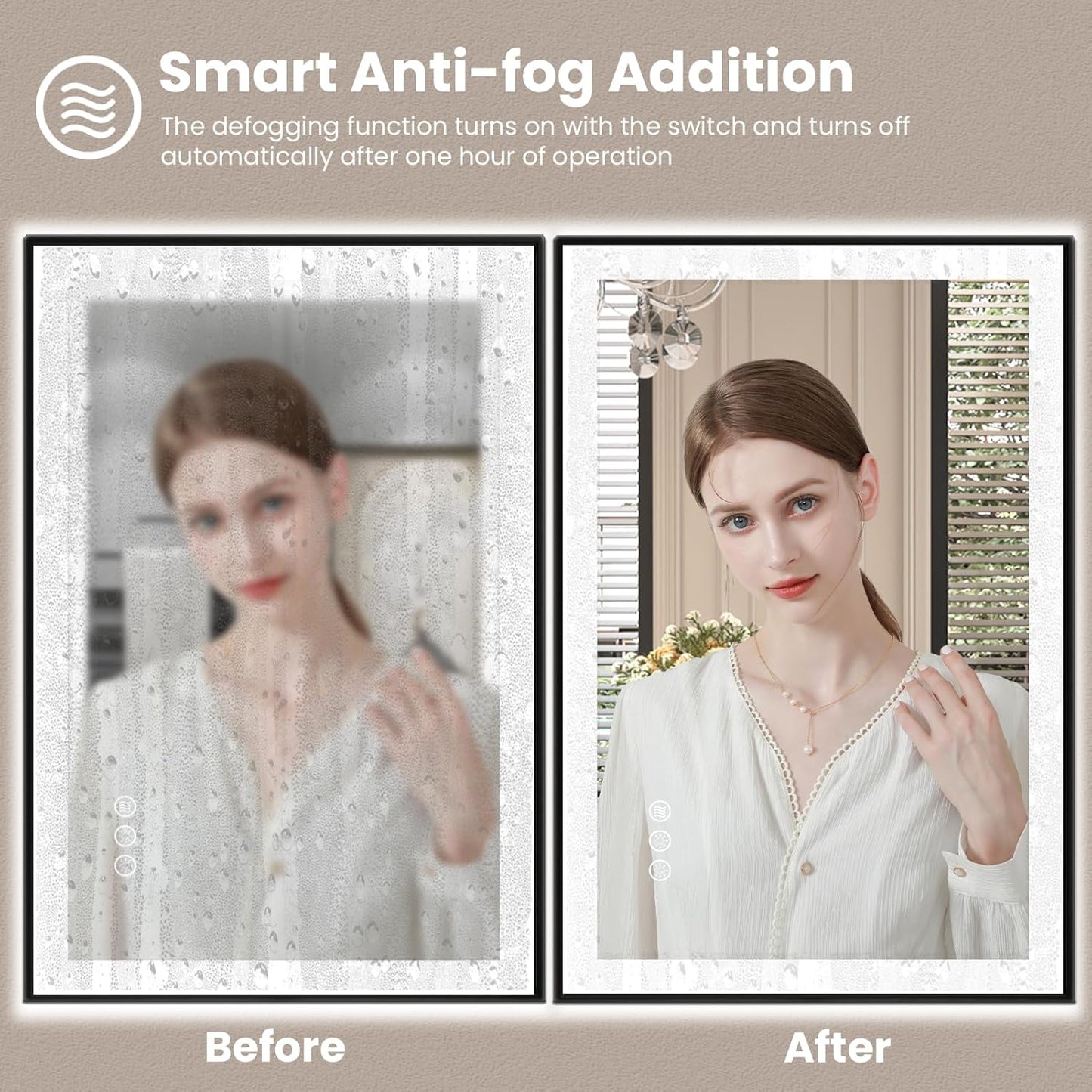 Amorho 24"x 32" LED Bathroom Mirror with Black Frame, Front Light and Backlit(Controlled Separately), Stepless Dimmable, Anti-Fog, Shatter-Proof, 3 Colors, Memory