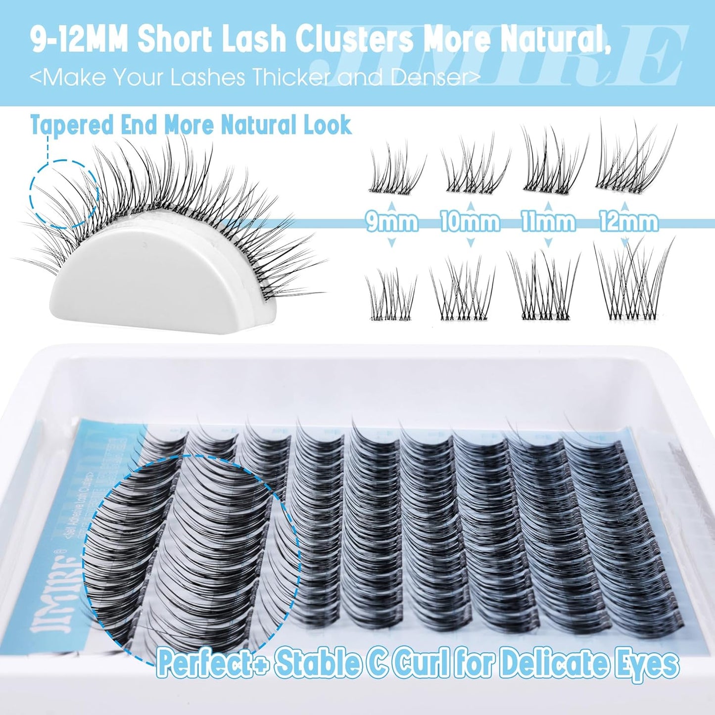 JIMIRE Natural Self Adhesive Eyelashes Wispy Pre Glued Lash Clusters No Glue Needed Press on Lashes Reusable Self Adhesive Lash Clusters Easy to Apply 9-12MM 108Pcs Pack