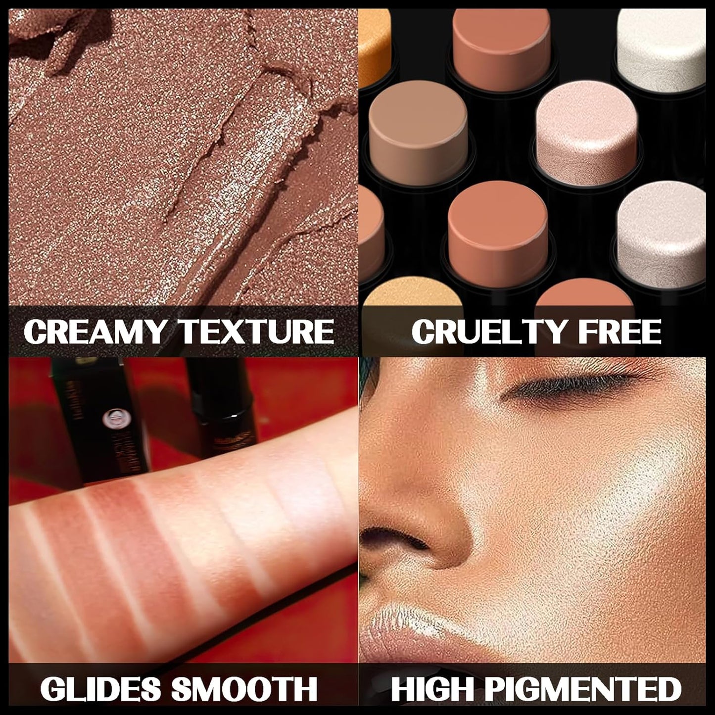 MIELIKKI 2Pcs Cream Contour Stick Makeup, Highlighter Stick and Bronzer Stick for Face Sculpting, Easy to Apply & Blend, Long Lasting, Waterproof, Matte Finish,0409