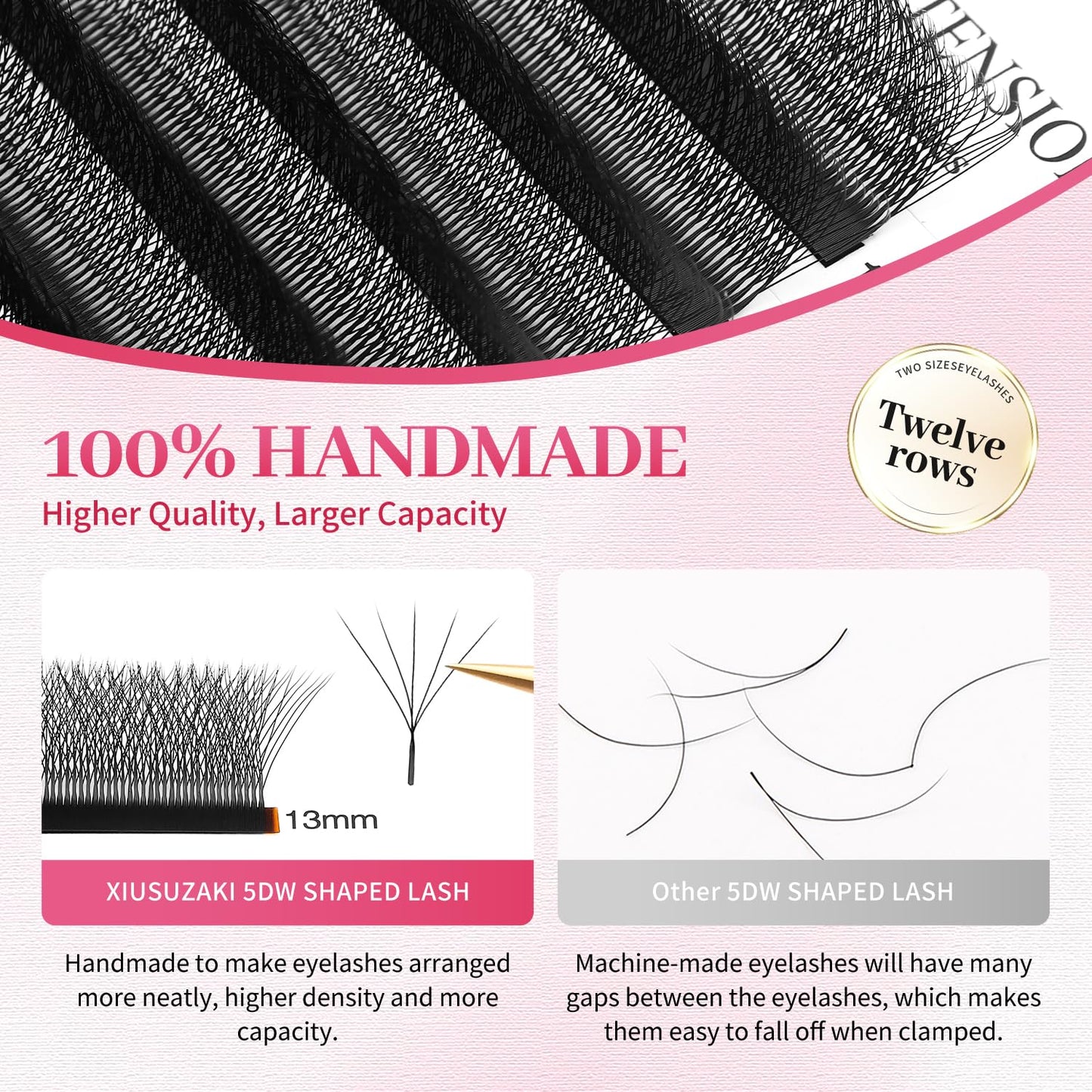 W Lash Extensions 5D Eyelash Extensions W Shape 0.07mm Thickness C Curl Mix 8-15mm Premade Fans Individual Lashes Matte Black Volume 12 Rows Crisscross False Eyelashes(W-5D-0.07-C,8-15mm)