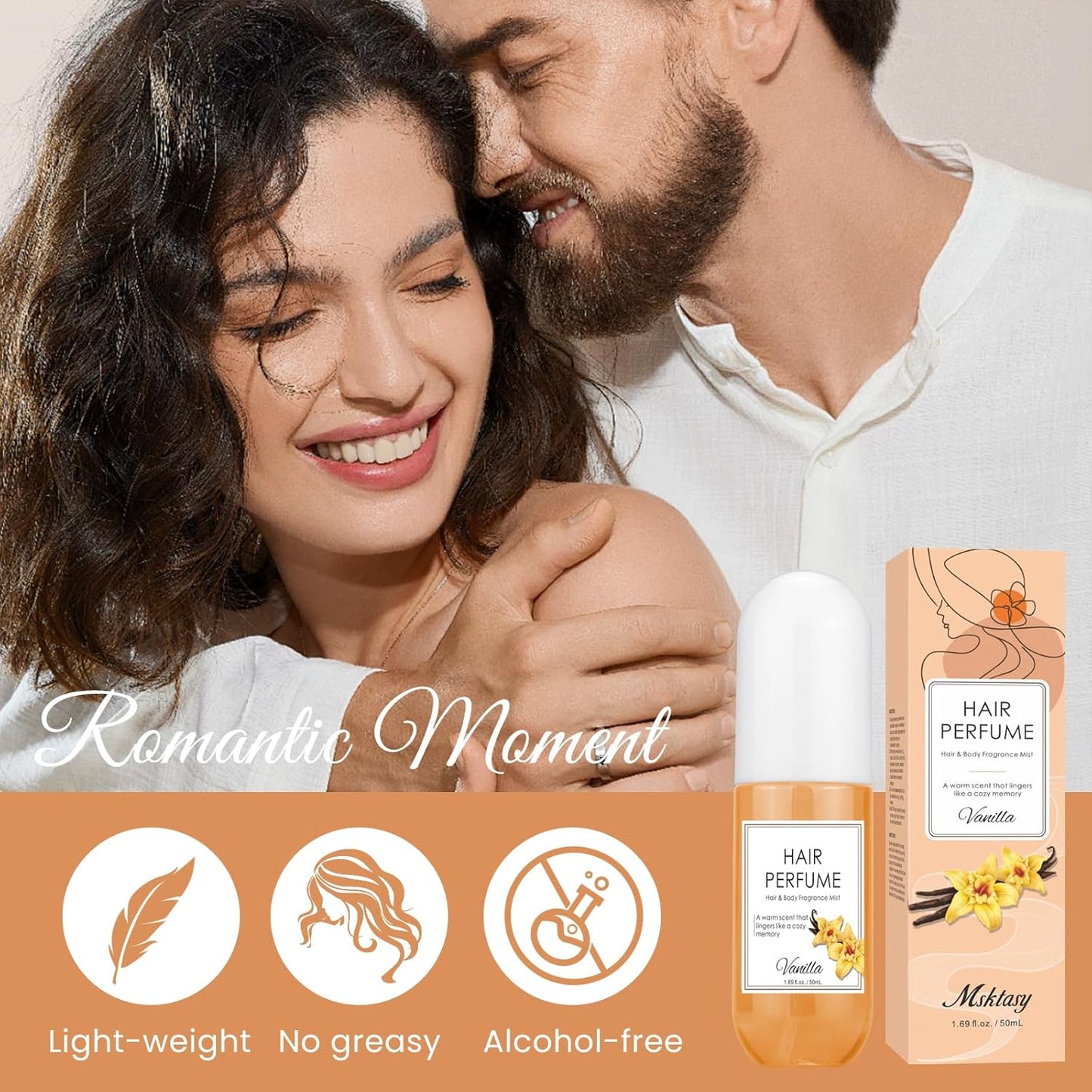 Hair Perfume for Women, Long Lasting Fragrance Hair & Body Perfume Mist, Vanilla Pheromone Spray for Hydrating Hair Shine & Frizz Control, Hair Perfume Oil for Odors Remove, 50ml