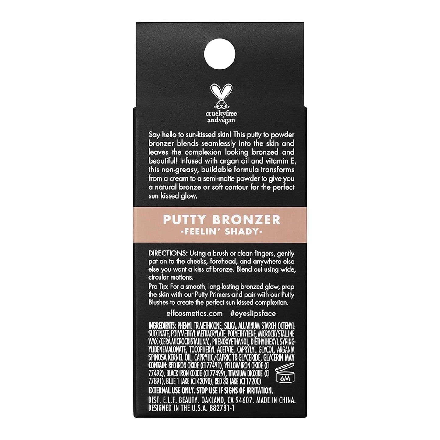 e.l.f. Putty Bronzer, Creamy & Highly Pigmented Formula, Creates a Long-Lasting Bronzed Glow, Infused with Argan Oil & Vitamin E, Feelin’ Shady, 0.35 Oz (10g)