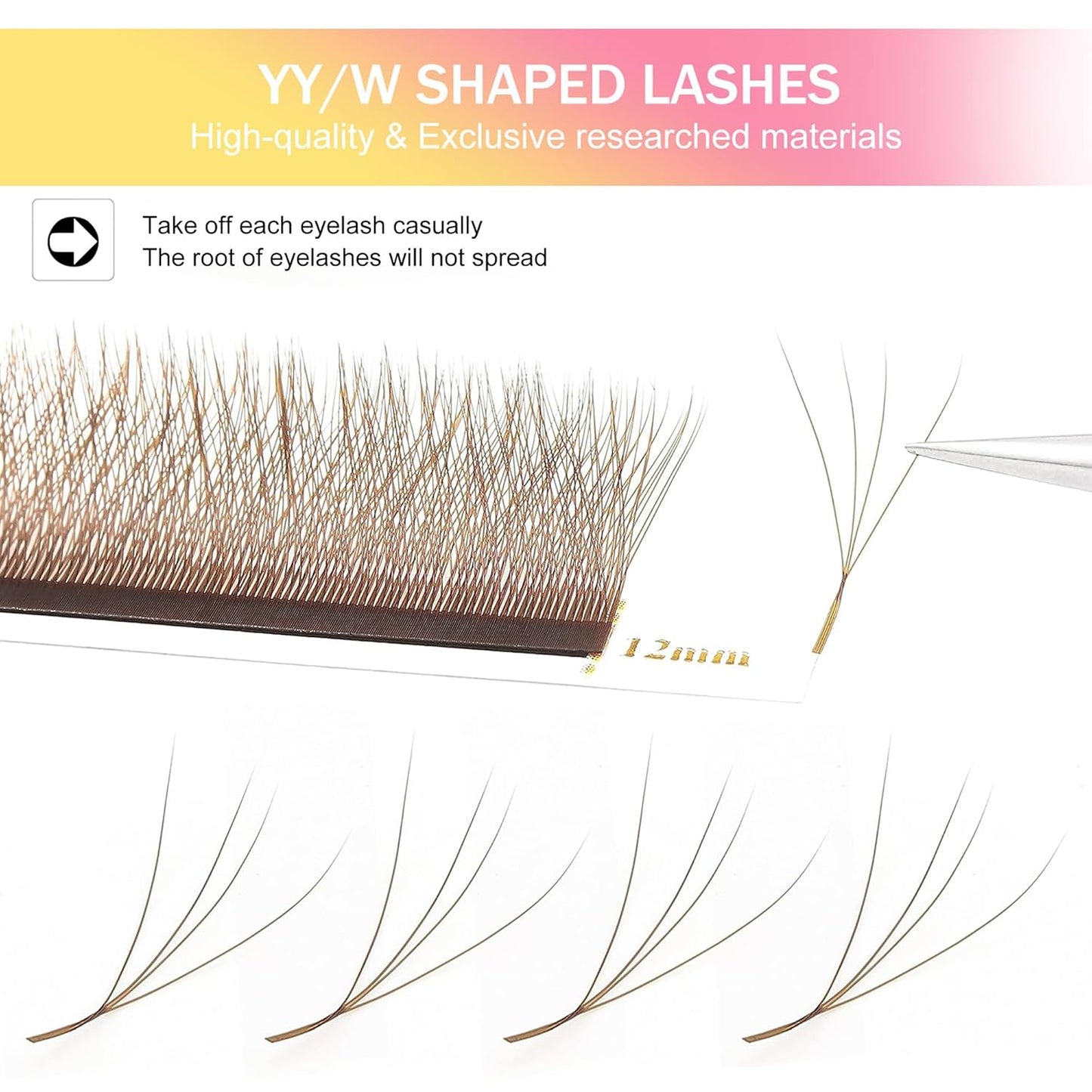 Lash Extensions W Brown 4D Eyelash Extensions W Shape 0.07mm Thickness D Curl 13mm Premade Fans Lashes Easy Fan Volume Lashes Individual Lashes(W-Brown-4D-0.07-D,13mm)