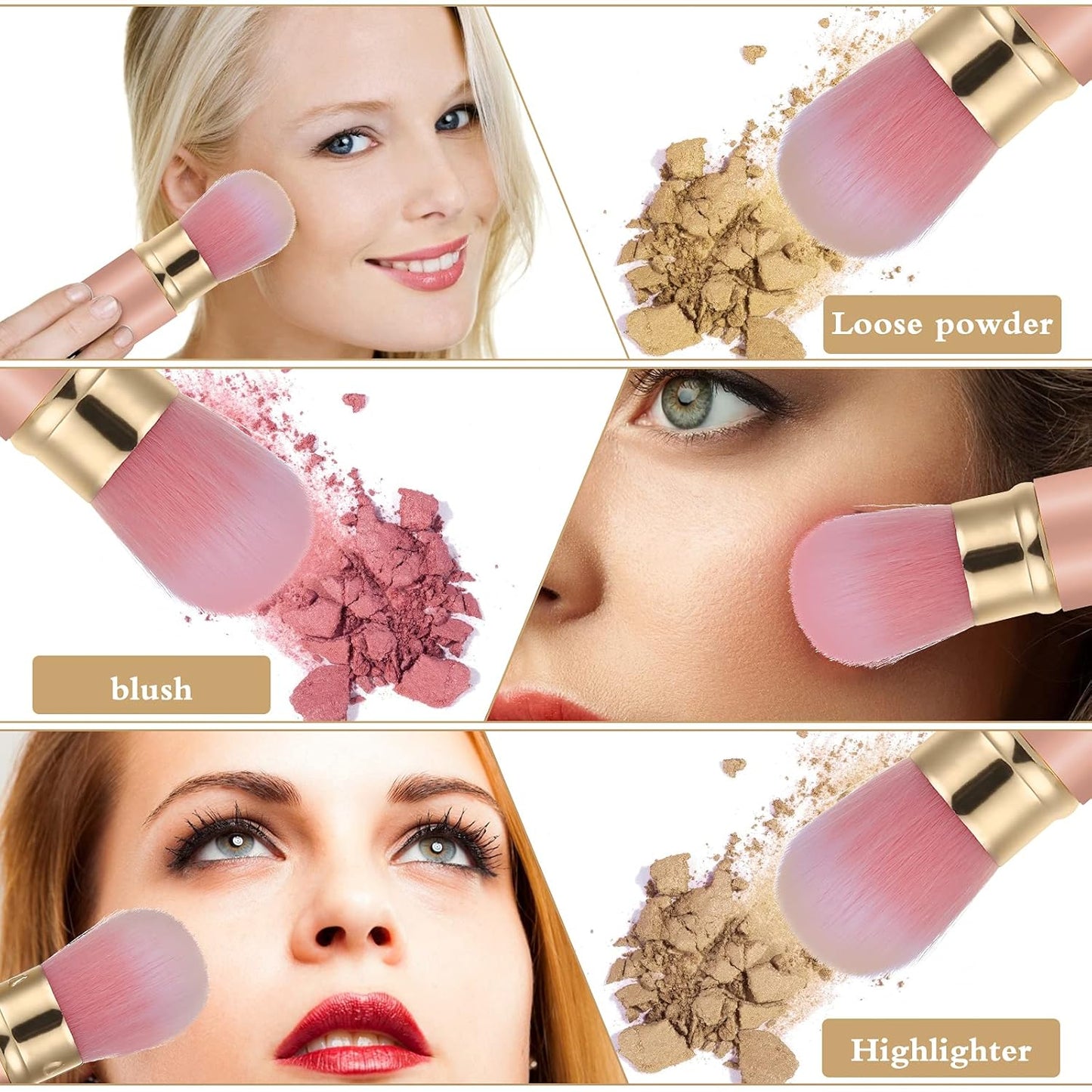 Falliny Retractable Kabuki Makeup Brush, Travel Face Blush Brush, Portable Powder Foundation Sunscreen Brush with Cover for Blush, Bronzer, Buffing, Flawless Powder Cosmetics