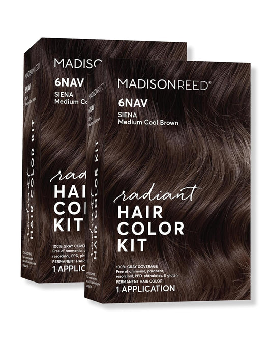 Madison Reed Radiant Hair Color Kit | 6NAV Medium Cool Brown (Siena Brown) for 100% Gray Hair Coverage | Dimensional Salon-Quality Permanent Hair Dye | PPD-Free & Ammonia-Free | 2 Pack