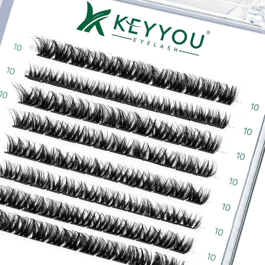Lash Clusters,96 Pcs Cluster Lashes D Curl 10mm DIY Lash Extensions Eyelash Clusters,KEYYOU Volume Wispy Individual Lashes Soft&Comfortable Easy DIY at Home(Y07,D-10mm)