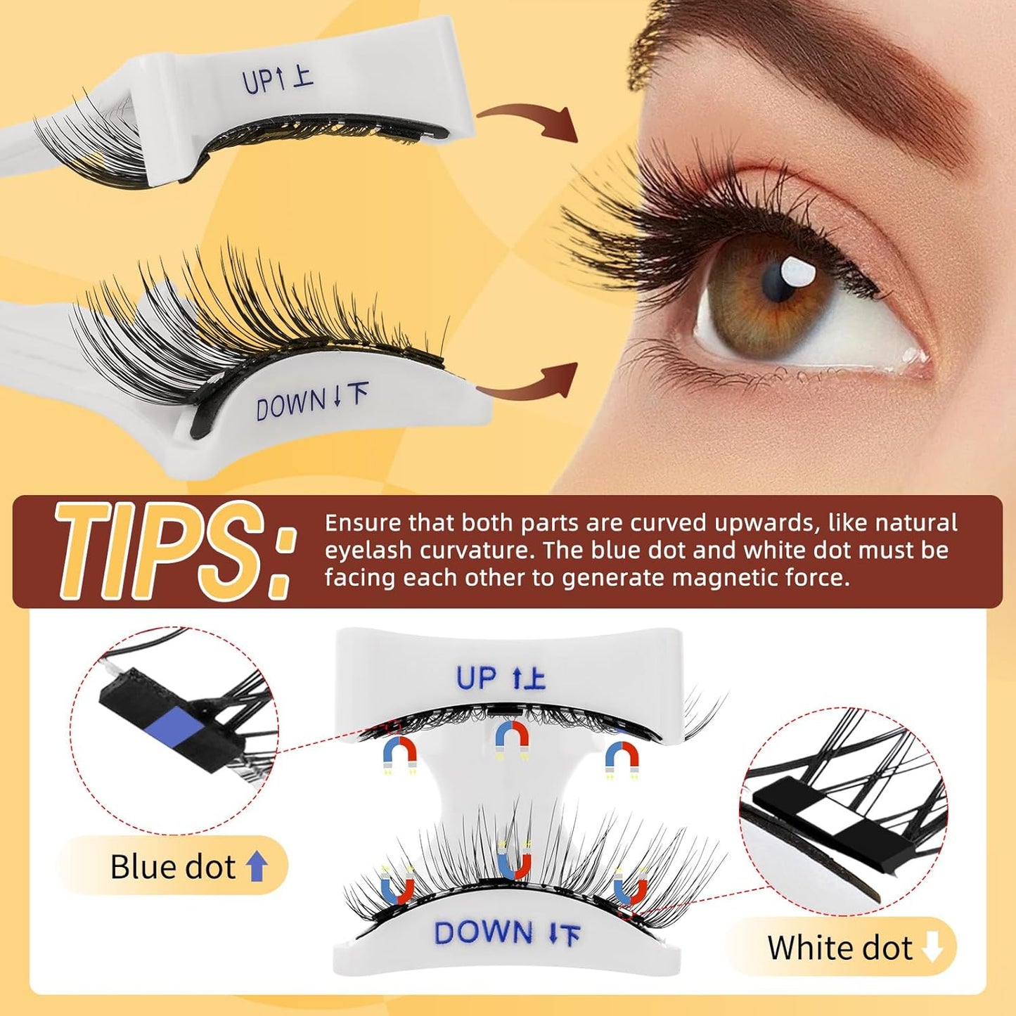 QUEWEL Magnetic Eyelashes 4 Pair Reusable Magnetic Eyelashes with Applicator No Glue Needed Eyelashes Natural Look Lash Clusters Kit Easy to Wear and Remove(4 Pairs-B02)