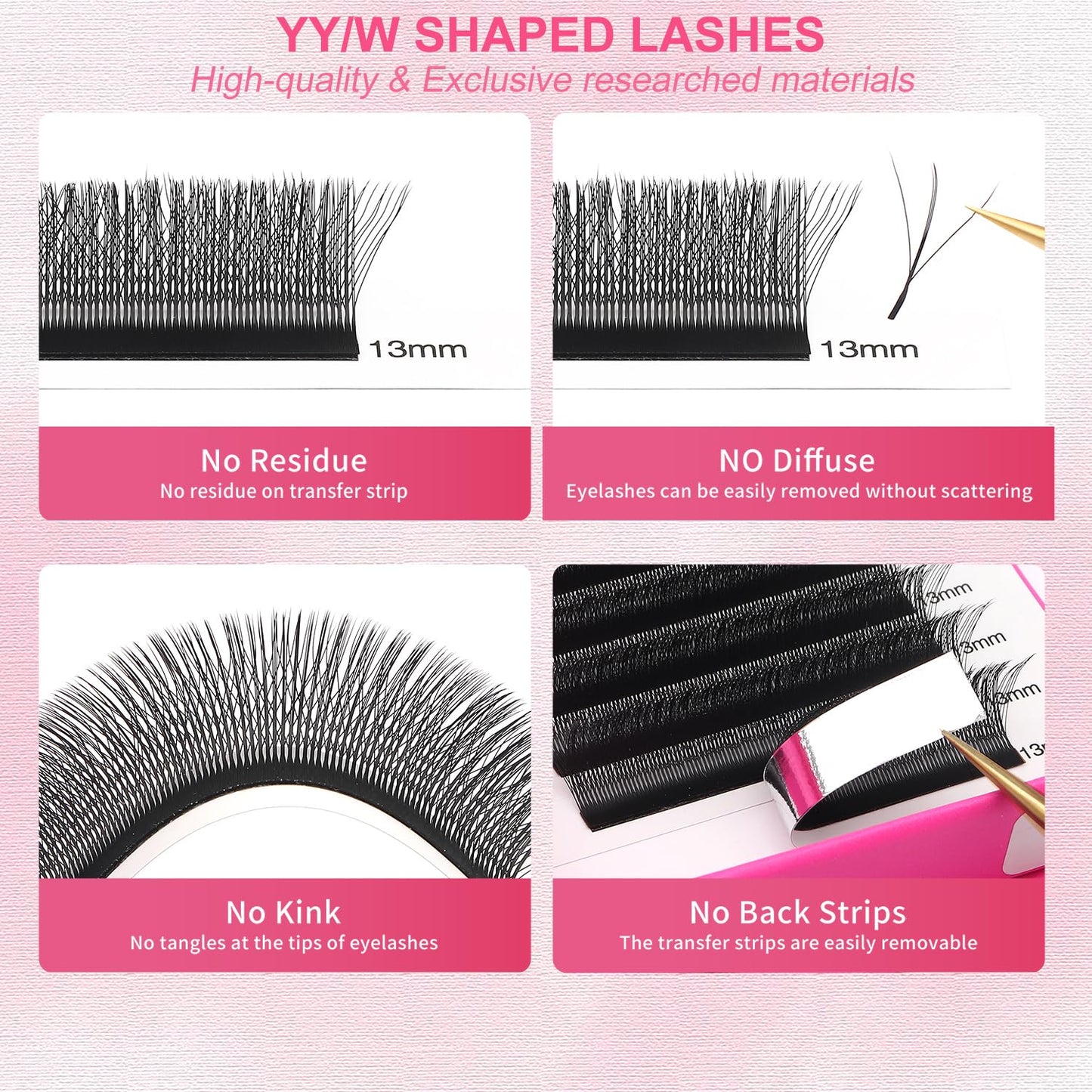 Lash Extensions Three Core Tips 3D Eyelash Extensions W Shape 0.07mm Thickness D Curl 12mm Premade Fans Easy Fan Volume Lashes Matte Black Crisscross(W-3D-Three Core-0.07-D,12mm)