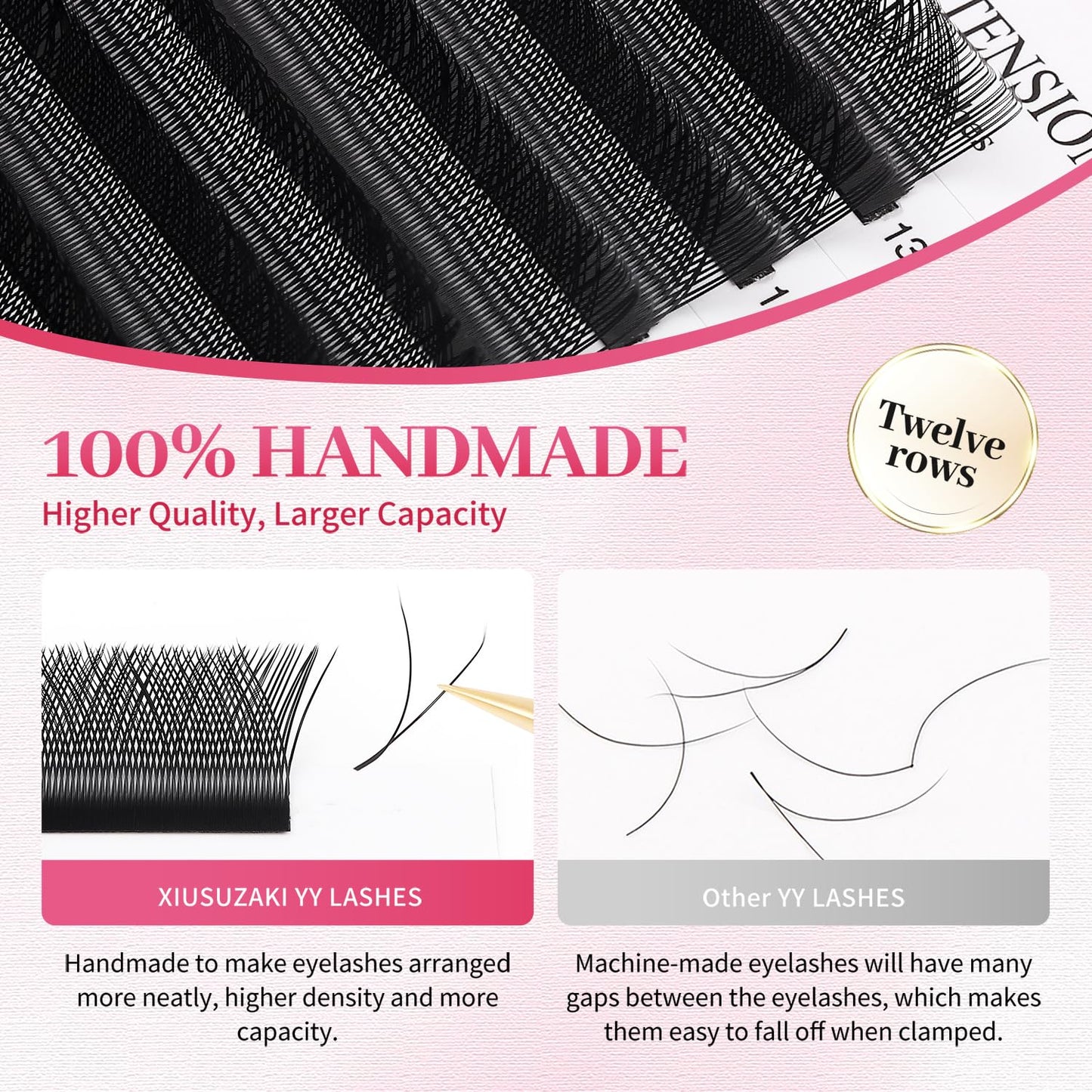 YY Lash Extensions Supplies Y Eyelash Extensions 0.07mm Thickness C Curl 10mm Premade Fans 4D Russian Volume Matte Black 12 Rows Crisscross Eye Lashes(YY-0.07-C,10mm)
