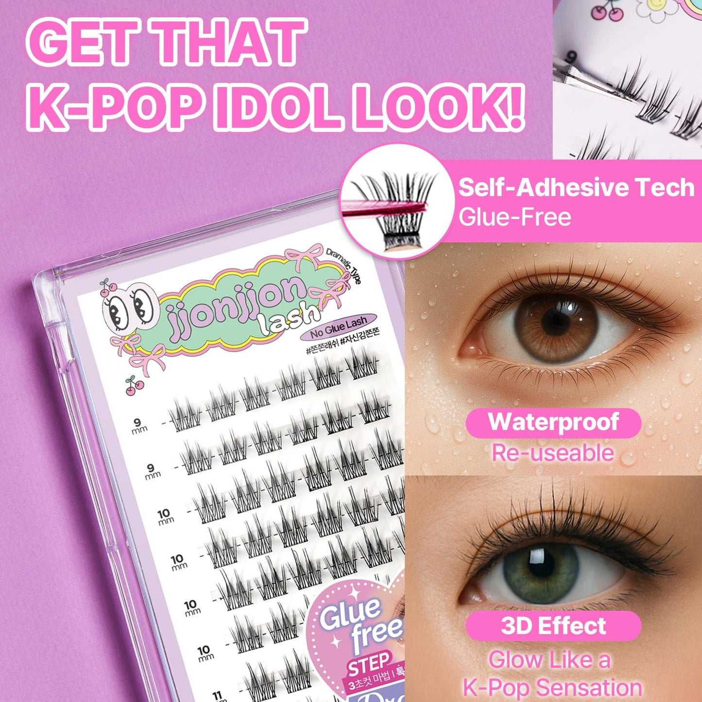 Korean Self Adhesive Lash Clusters Natural Look No Glue Press On Pre Bond Lash Clusters Fluffy Self Adhesive False Eyelashes No Glue Needed Reusable Wispy Eyelash Extensions