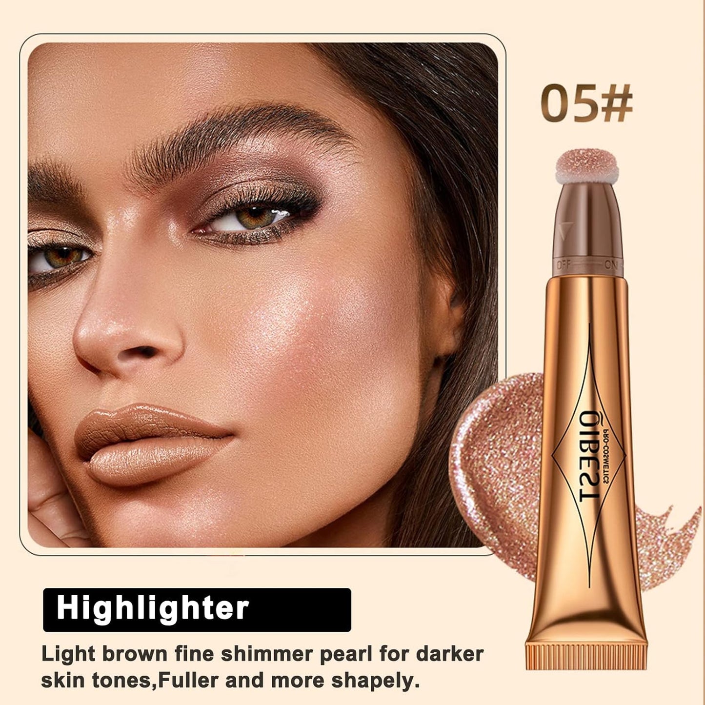 Highlighter Beauty Wand, Shimmer Liquid Highlighter Stick with Cushion Applicator, Lightweight Super Silky Cream Body Face Glowing Highlight Makeup