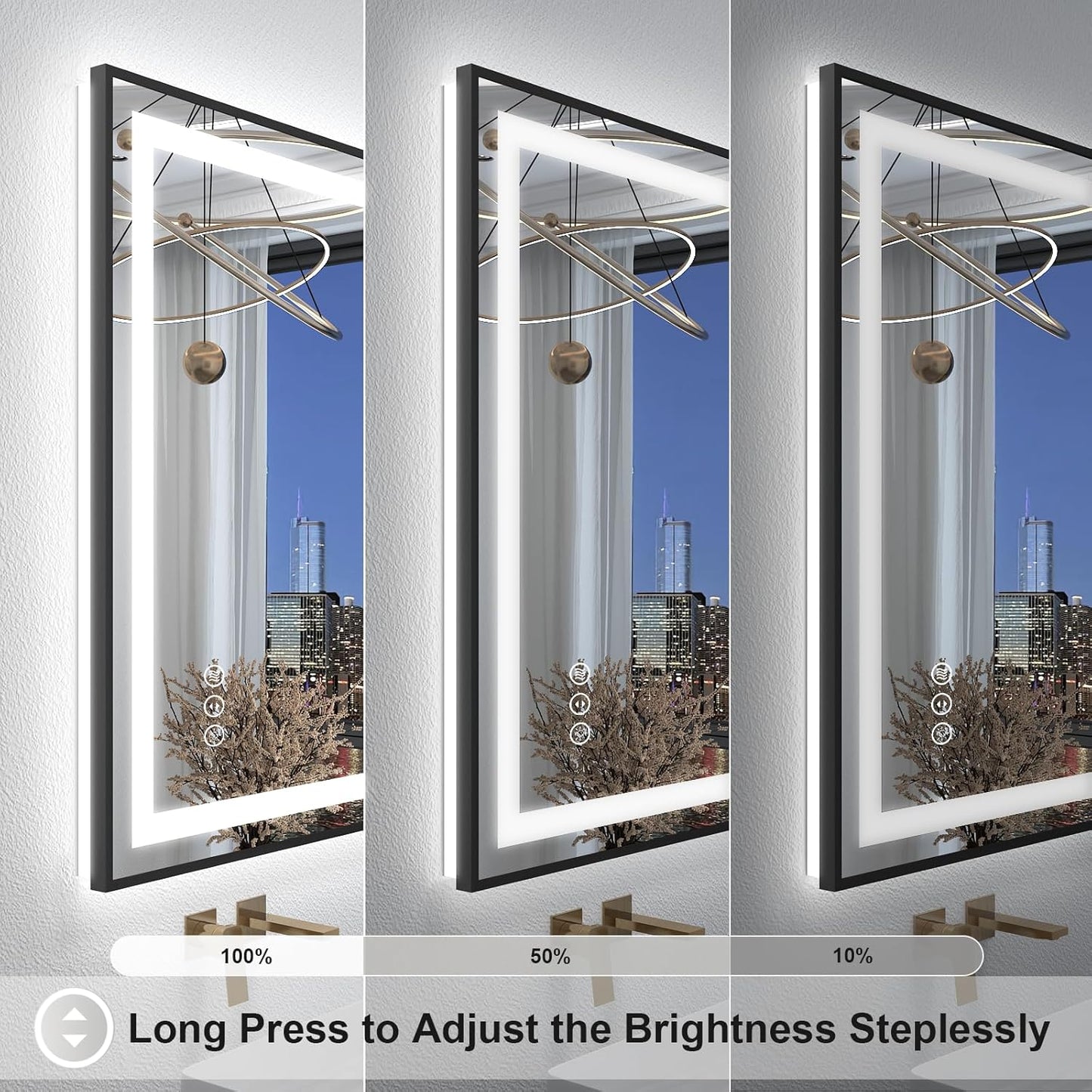 OKPAL 30x36 Framed LED Bathroom Mirror, Black Lighted Mirrors for Bathroom Wall, Front and Backlit LED Vanity Mirror, Dimmable, Anti-Fog, Memory, Shatterproof, Horizontal/Vertical