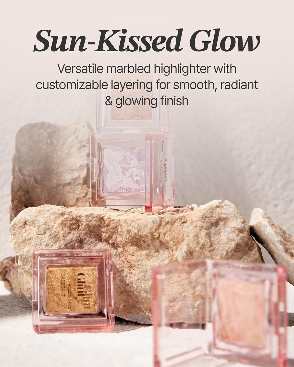 Glint Marble Highlighter (Icicle Moon, 0.08oz) - Korean Makeup. Inspired Baked for Smooth, Radiant Glow, Long-Lasting Wear. Enriched with Micro Pearl Particles