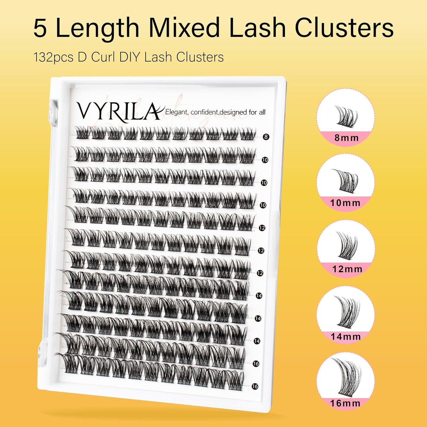 Lash Clusters 8-16mm, False Eyelashes 132pcs, Cluster Eyelash Extensions Matte Black Soft, Diy Lash Extensions D Curl Natural Lash Clusters Faux Mink Lashes Wispy（Breeze,132pcs,0.07,D,8-16MIX)