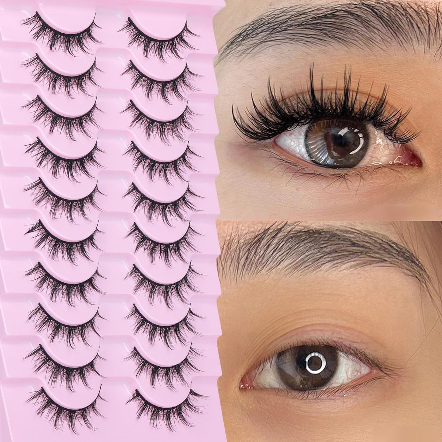 FANXITON Manga Lashes Wispy Natural Look Faux Eyelashes 10 Pairs Asian 3D False Eyelashes 14 mm Cat Eye Lashes Pack