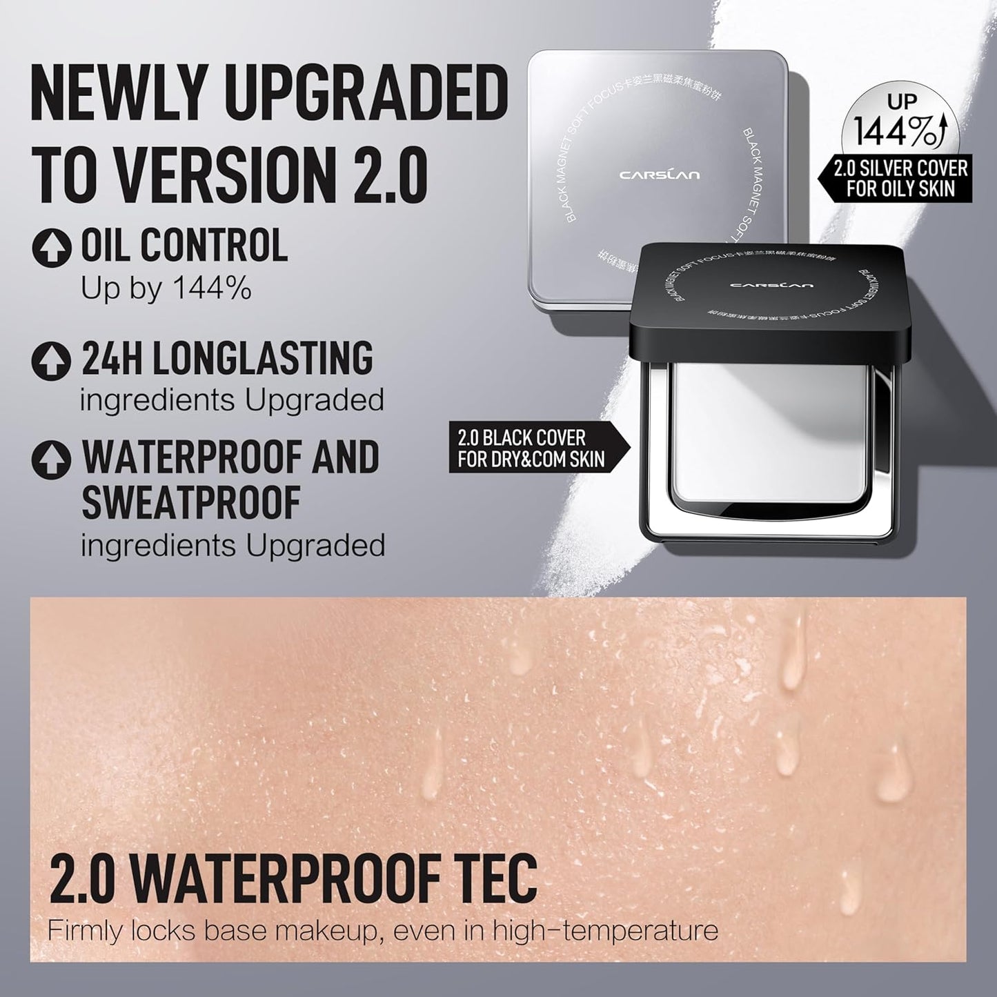 2.0 Black Magnet Soft Focus Powder, Waterproof Translucent Pressed Setting Powder, 24H Longlasting Talc-Free Face Powder, Oil Control Compact Makeup,01 Blue Purple For Dry&Com Skin, 0.28Oz