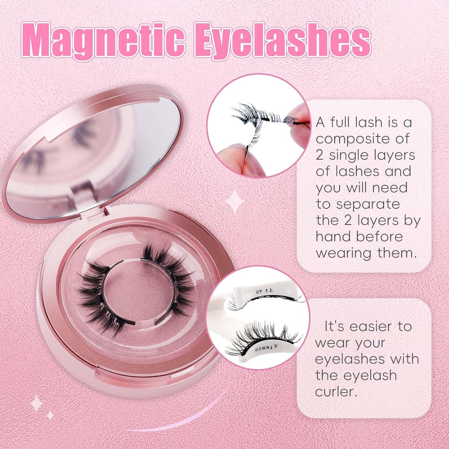 FADLASH Magnetic Eyelashes with Applicator 2 Pairs Waterproof Reusable Cat Eye Magnetic Lashes Natural Look Easy to Wear and Remove, Black (806+H3)