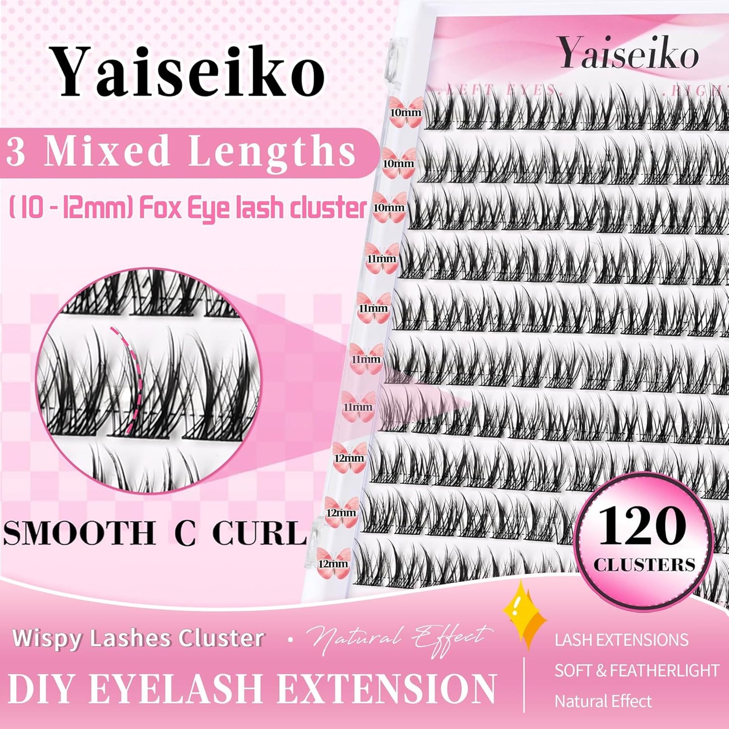 Wispy Lash DIY Natural C Curl Individual Eyelash Extensions 10-12mm Short Manga Clusters 120pcs