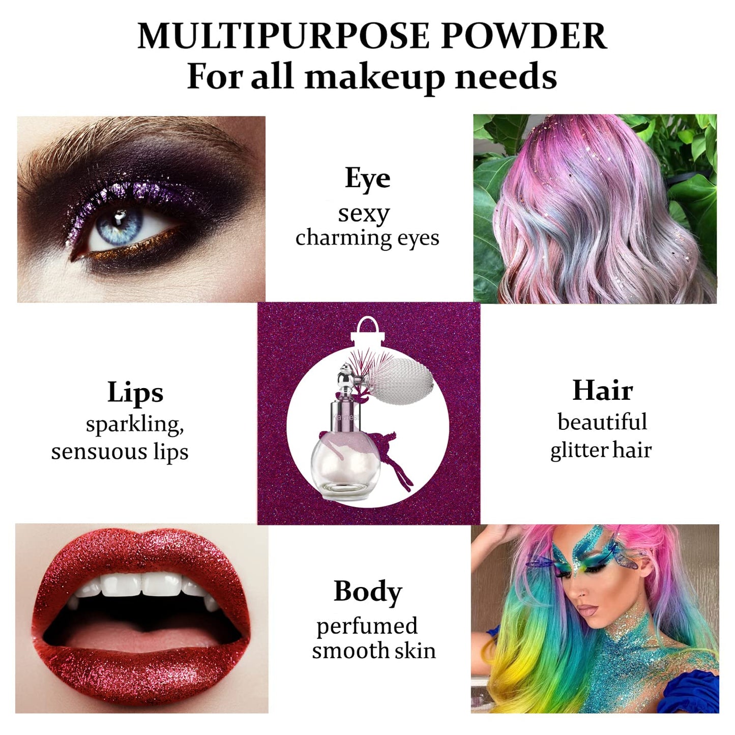 Pearl White Highlighter Spray, Loose Shimmer Powder High Gloss Makeup Mist for Body, Face, Hair, Long Lasting Glitter Hairspray for Festive Party, Stage Shows, Nightclubs, Bar