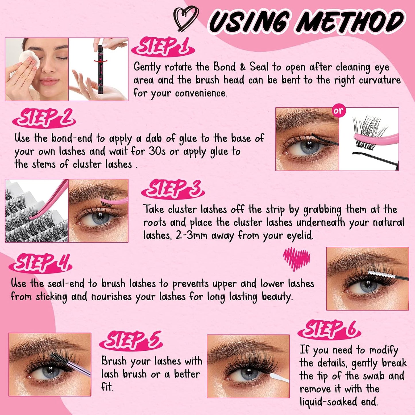 Lash Bond and Seal Cluster Lash Glue & Seal Waterproof Bond and Seal Cluster Lash Glue for DIY Eyelash Extensions Waterproof Strong Hold (5ml+5ml, Black Bond & Clear Seal)