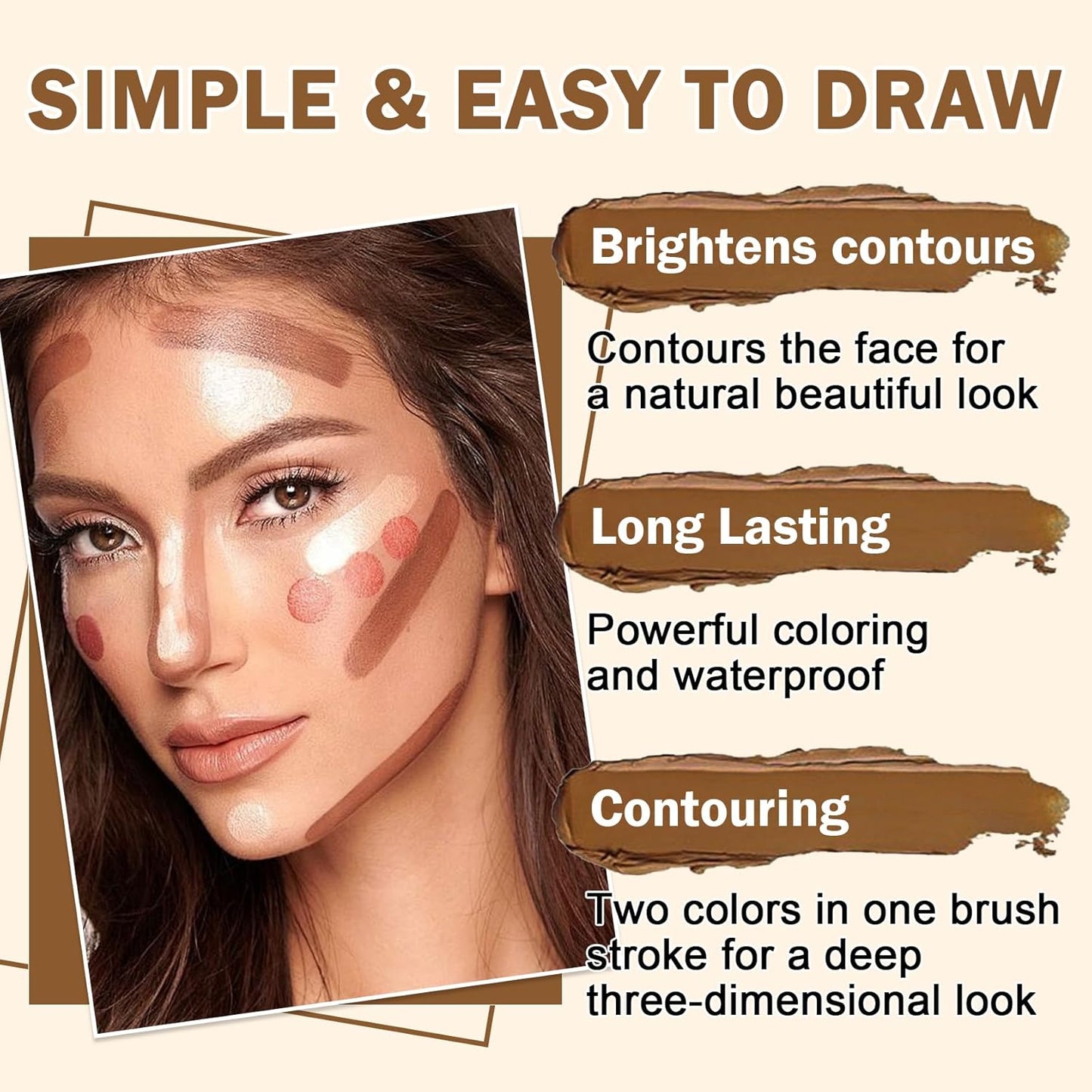 CAHIUYOA 6 Colors Cream Contour Kit with Bronzer and Highlighter Sticks, Beginner & Professional Makeup Set with Sponges and Multifunctional Brush