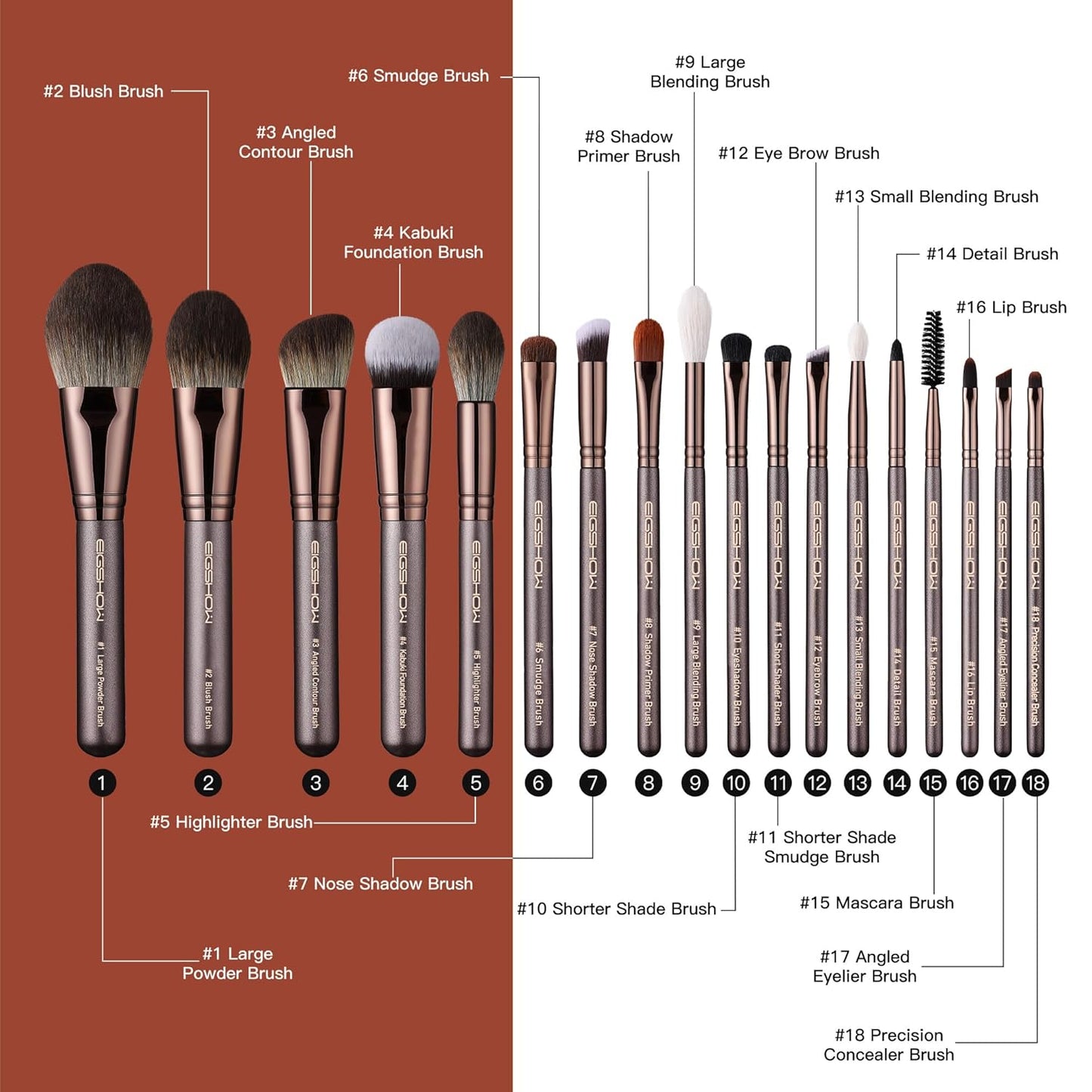 Professional Makeup Brush Set, Eigshow Makeup Brushes Perfect for Foundation Face Powder Blending Blush Bronzer Eyeliner Eye Shadow Brows with Case, Best Gift for Women, Travel Kit(PRO 18pcs Coffee)