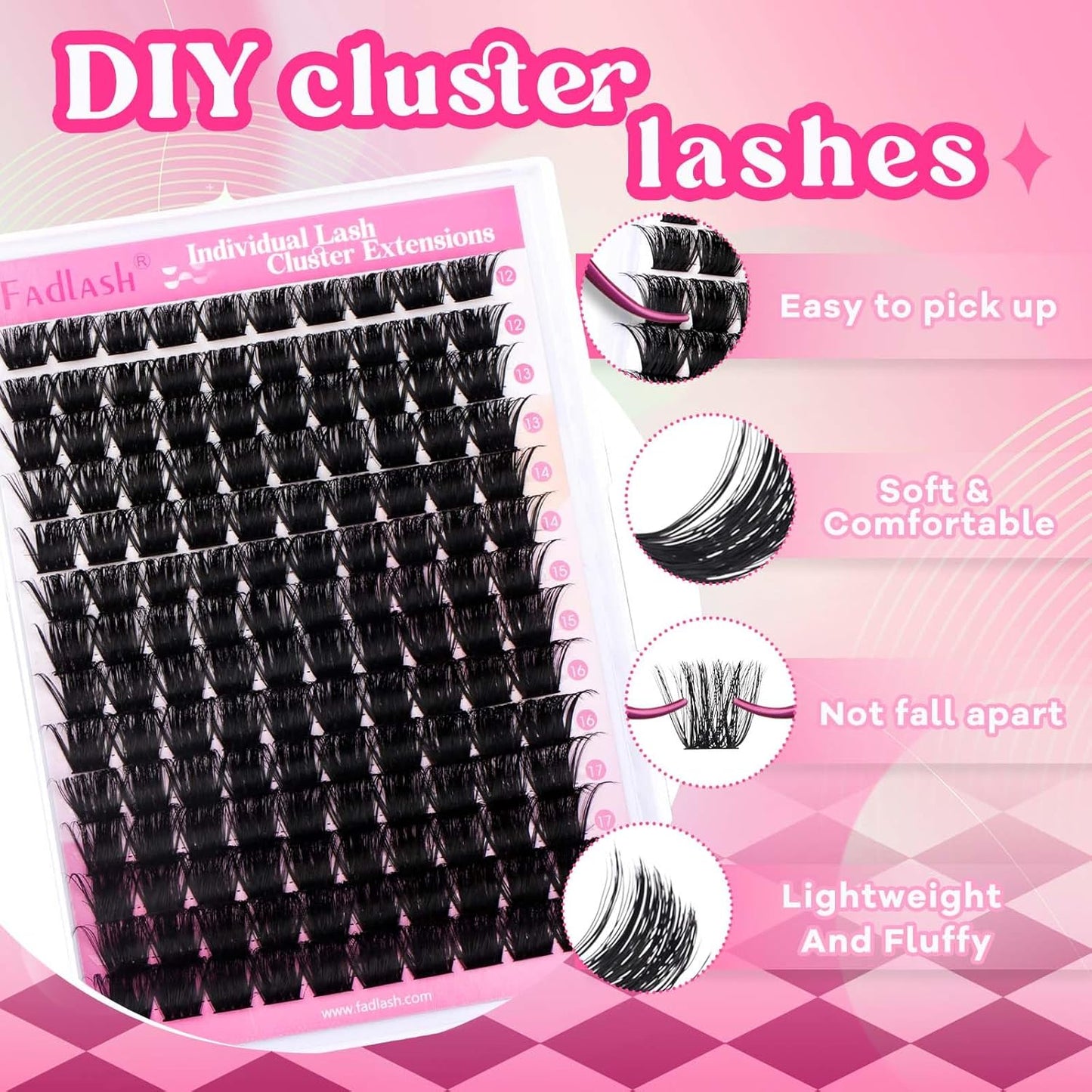 FADLASH Cluster Lashes D Curl Wispy Individual Lashes DIY Eyelash Extension Natural Look Reusable Fluffy Cluster Eyelash Extensions Self Application at Home (200D-0.07D-12-18MIX)