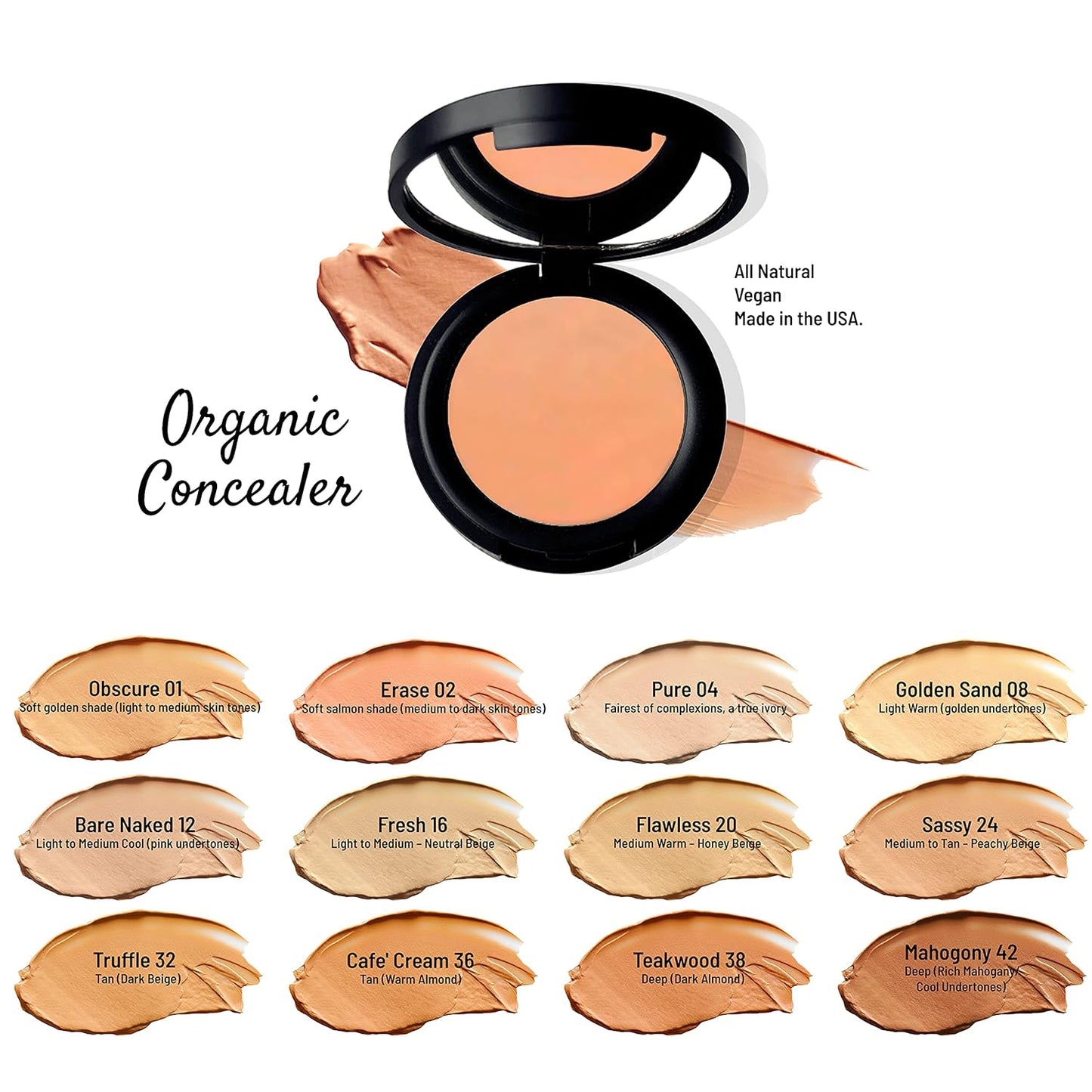 Mom's Secret 100% Natural Concealer, Organic, Vegan, Gluten Free, Cruelty Free, Made in the USA, 0.11 oz. (Fresh 16)