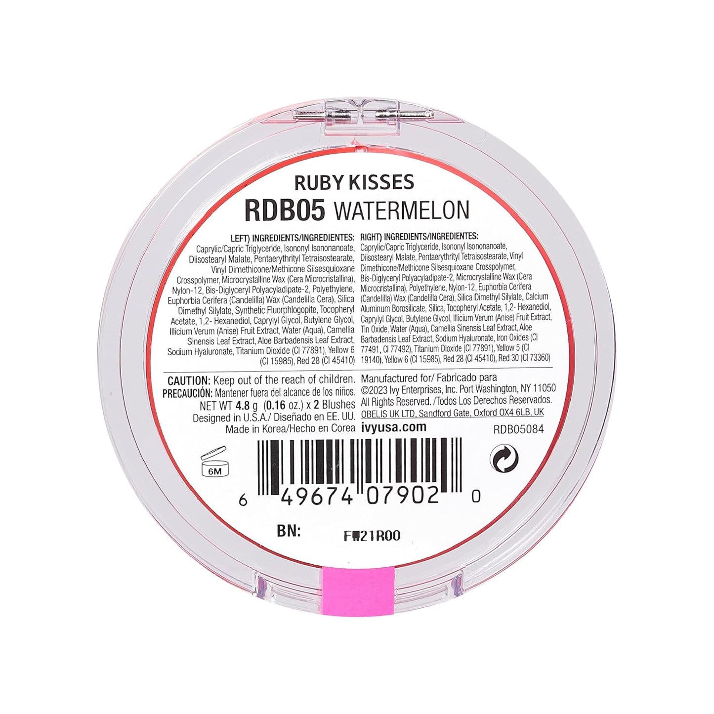 Ruby Kisses Duo Cream Blush, Smooth, Natural-Looking, Long-Lasting Face Makeup Blush for Cheeks, Lips, and Eyes, Buildable and Blendable, Infused with Green Tea, Aloe Vera Extract, and Hyaluronic Acid