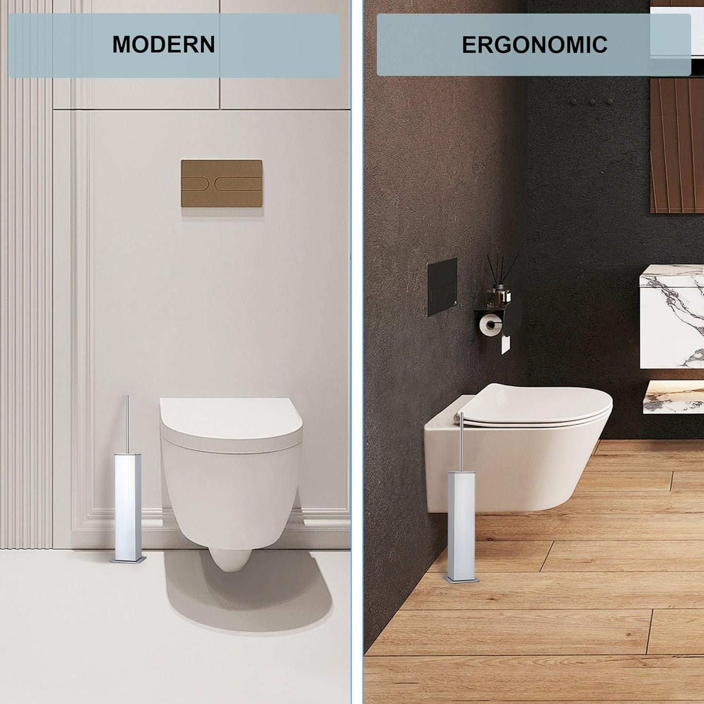 Chrome Toilet Brush and Holder,Toilet Bowl Brush with Extra Long Handle