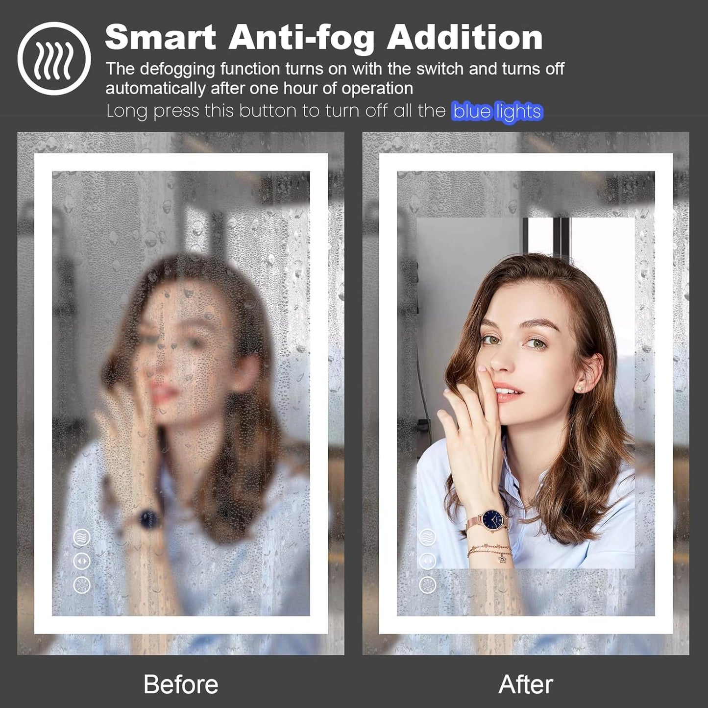 Amorho LED Bathroom Mirror 60'' X36'' with Front and Backlight, Large Dimmable Wall Mirrors with Anti-Fog, Shatter-Proof, Memory, 3 Colors, Double LED Vanity Mirror