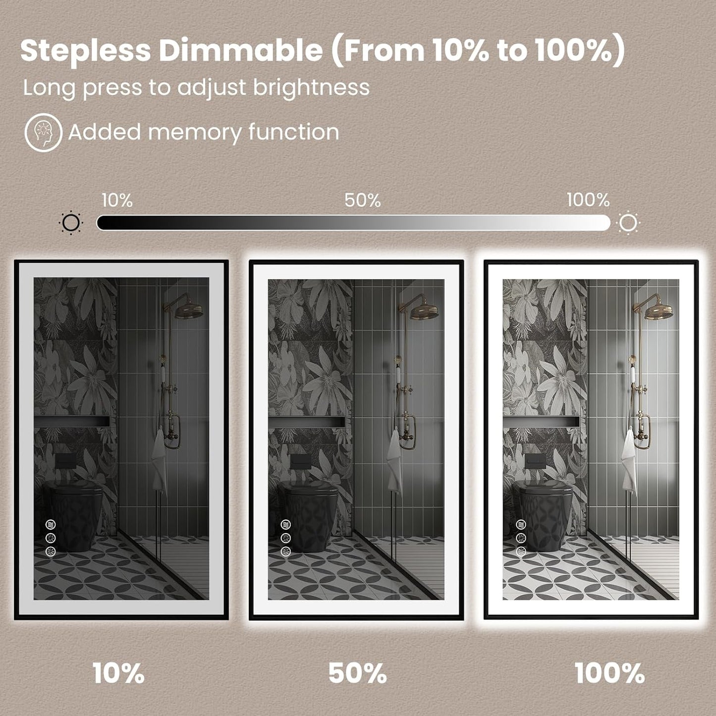 Amorho 24"x 30" LED Bathroom Mirror with Black Frame, Front Light and Backlit(Controlled Separately), Stepless Dimmable, Anti-Fog, Shatter-Proof, 3 Colors, Memory