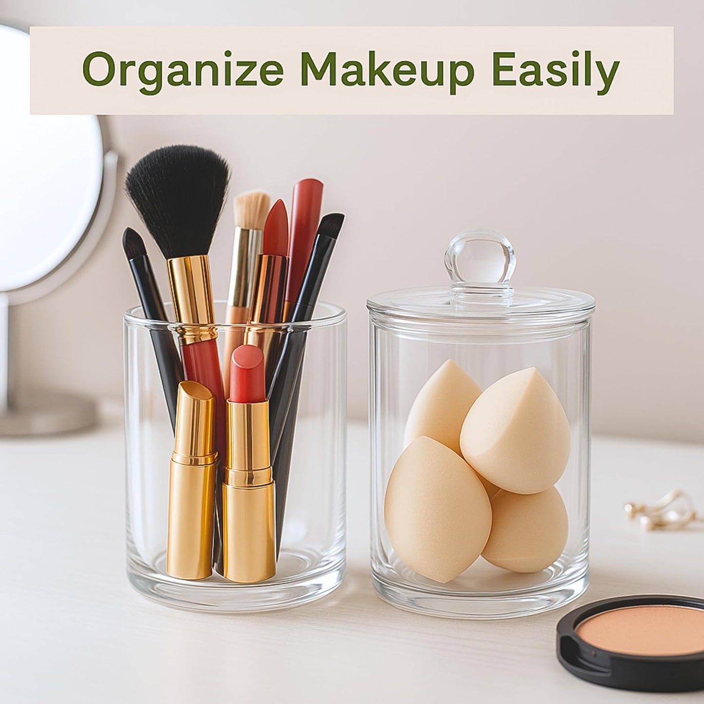 Acrylic Qtip Holder Bathroom Set, Bathroom Containers with Lids, Clear Plastic Apothecary Jars, Q Tip Holder Bathroom Set, Cotton Swab Holder, Cotton Ball Holder (Pack of 2)