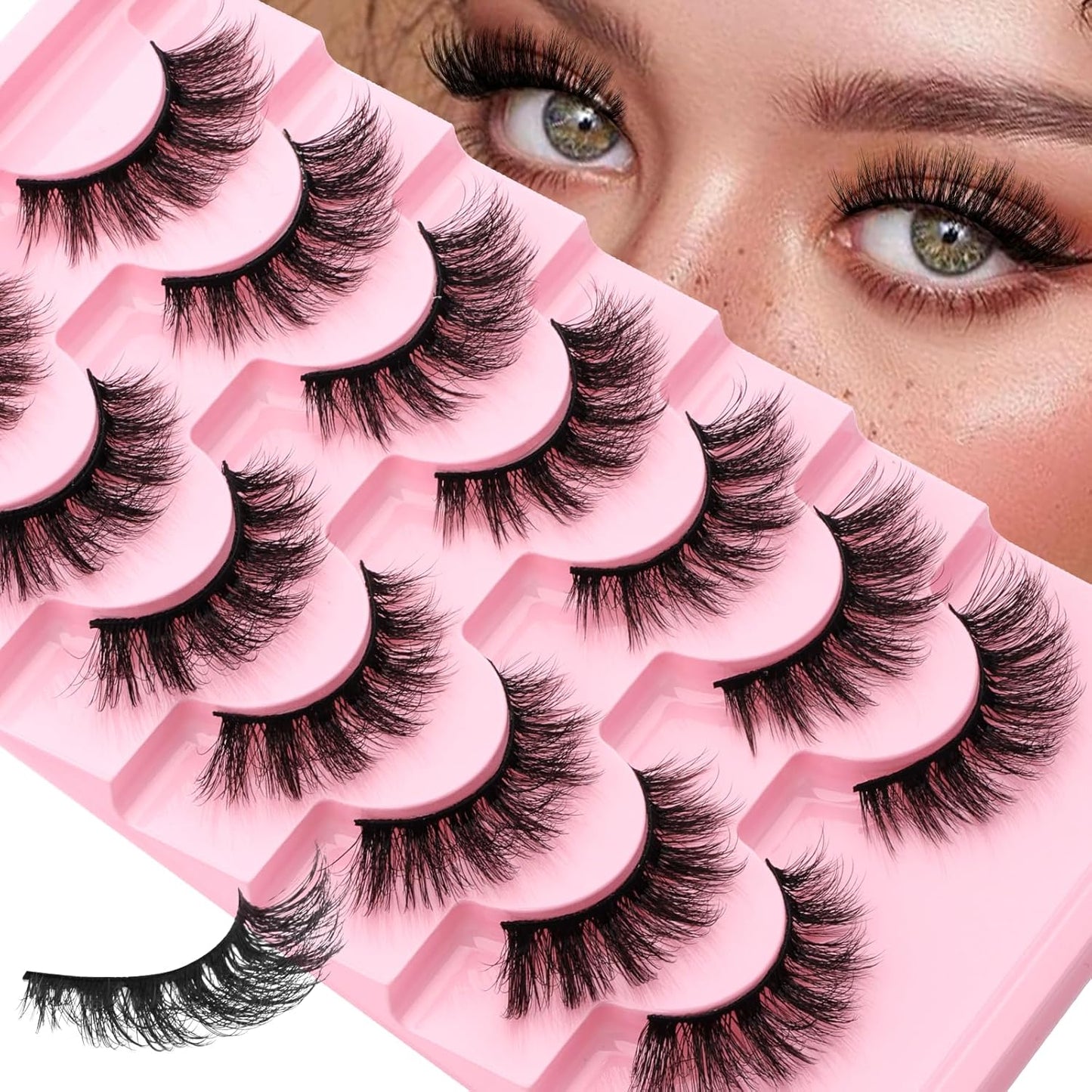 FADLASH False Eyelashes Fluffy and Voluminous Cat Eye Lashes with Thin Band Wear Comfortable Black Fake Lashes, Pack 7 Pairs, XH42