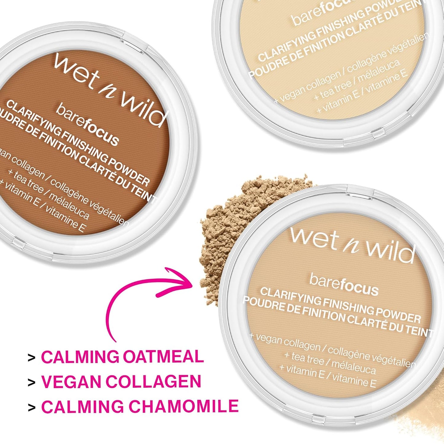 wet n wild Bare Focus Clarifying Finishing Powder | Matte | Pressed Setting Powder Medium-Tan (Pack of 2)