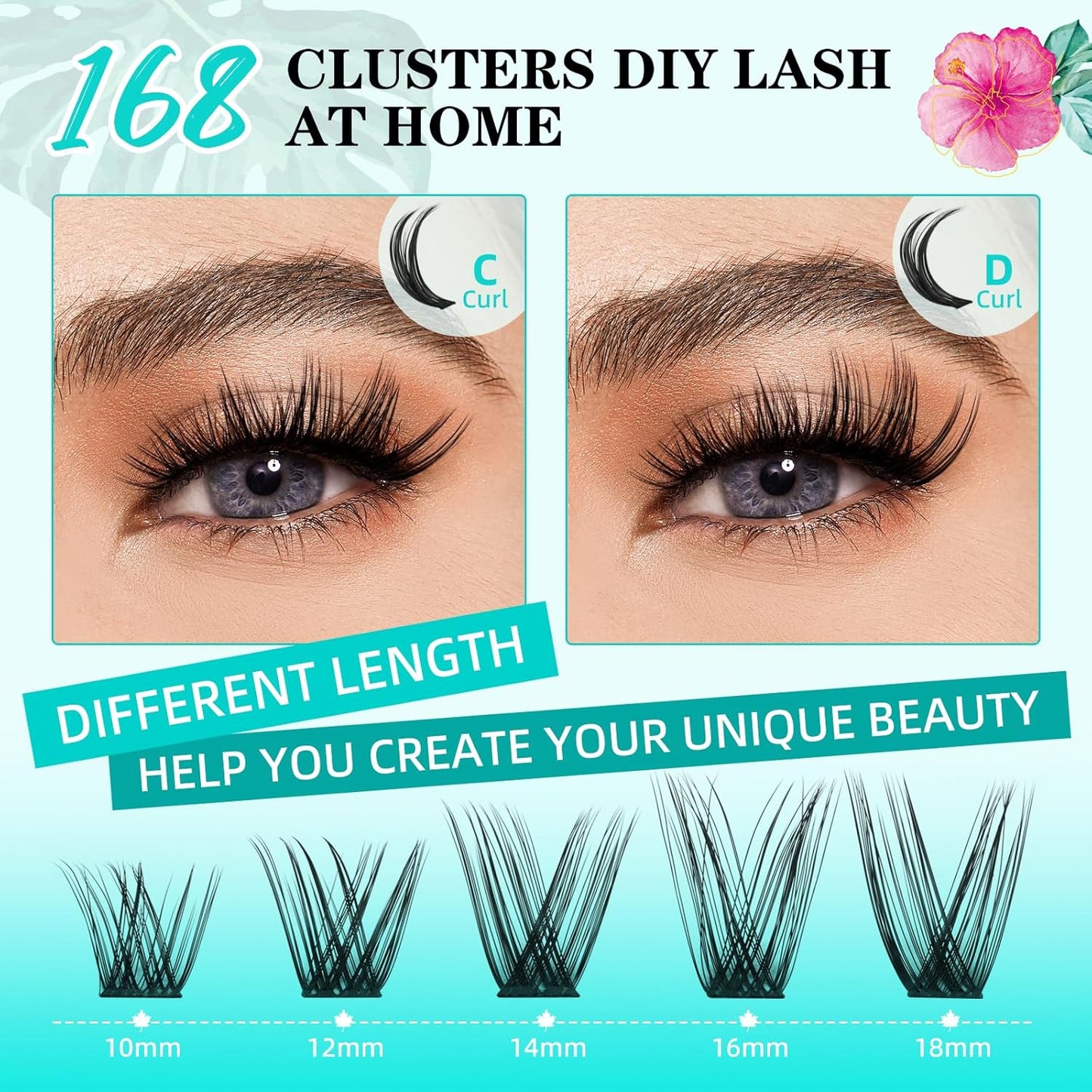 Lash Clusters Wet Look 168Pcs Eyelash Cluster Ultra-Thin Lash Band Eyelashes Extensions Spiky Anime Wide Span Lashes(Hollyhock,C-14mm)
