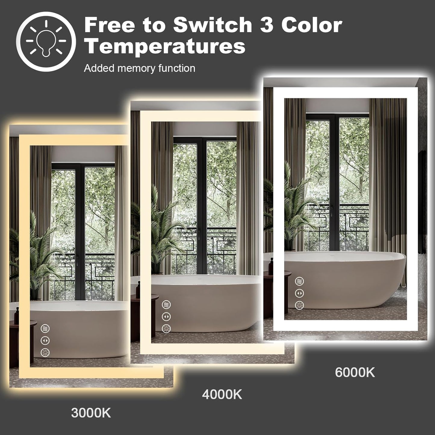 Amorho LED Bathroom Mirror 32"x 32" with Front and Backlight, Stepless Dimmable Wall Mirrors with Anti-Fog, Shatter-Proof, Memory, 3 Colors, Double LED Vanity Mirror(Horizontal/Vertical)