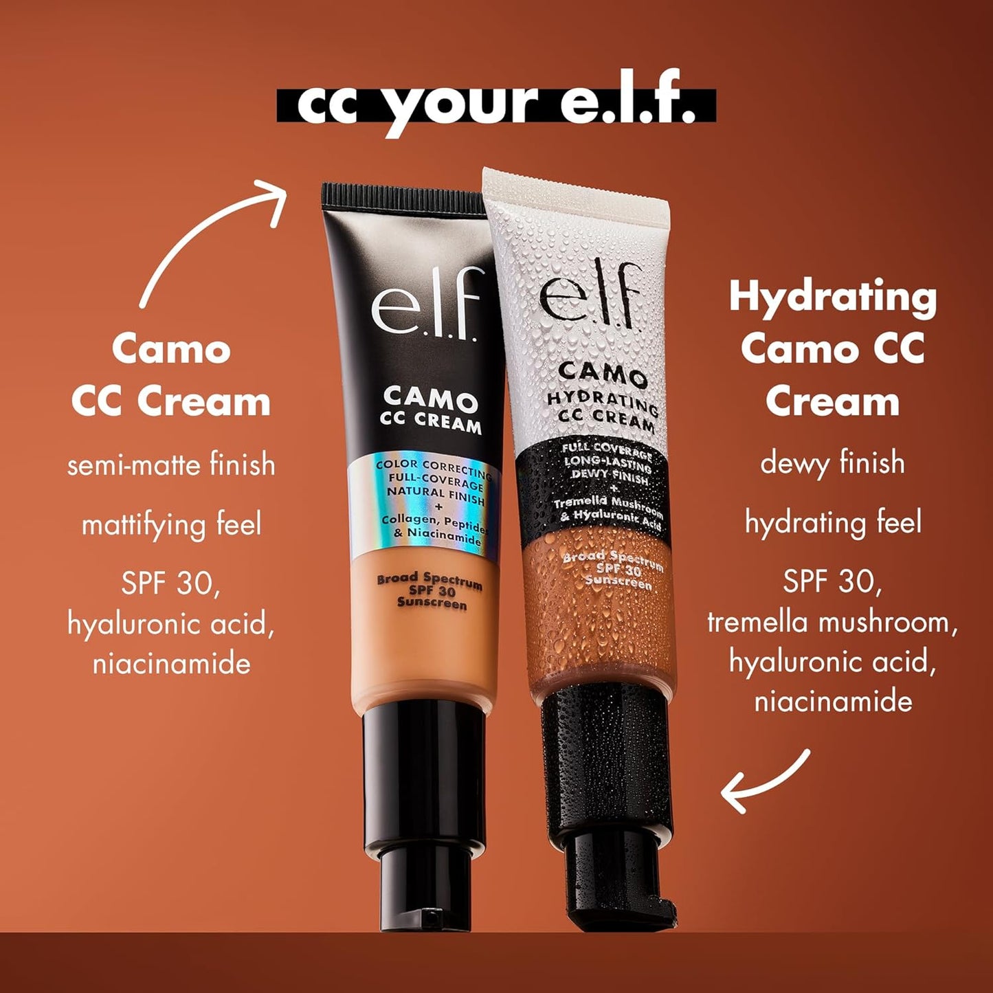 e.l.f. Hydrating Camo CC Cream, SPF 30, Color Correcting Full Coverage Foundation For A Dewy Finish, Vegan & Cruelty-Free, Medium 310 C