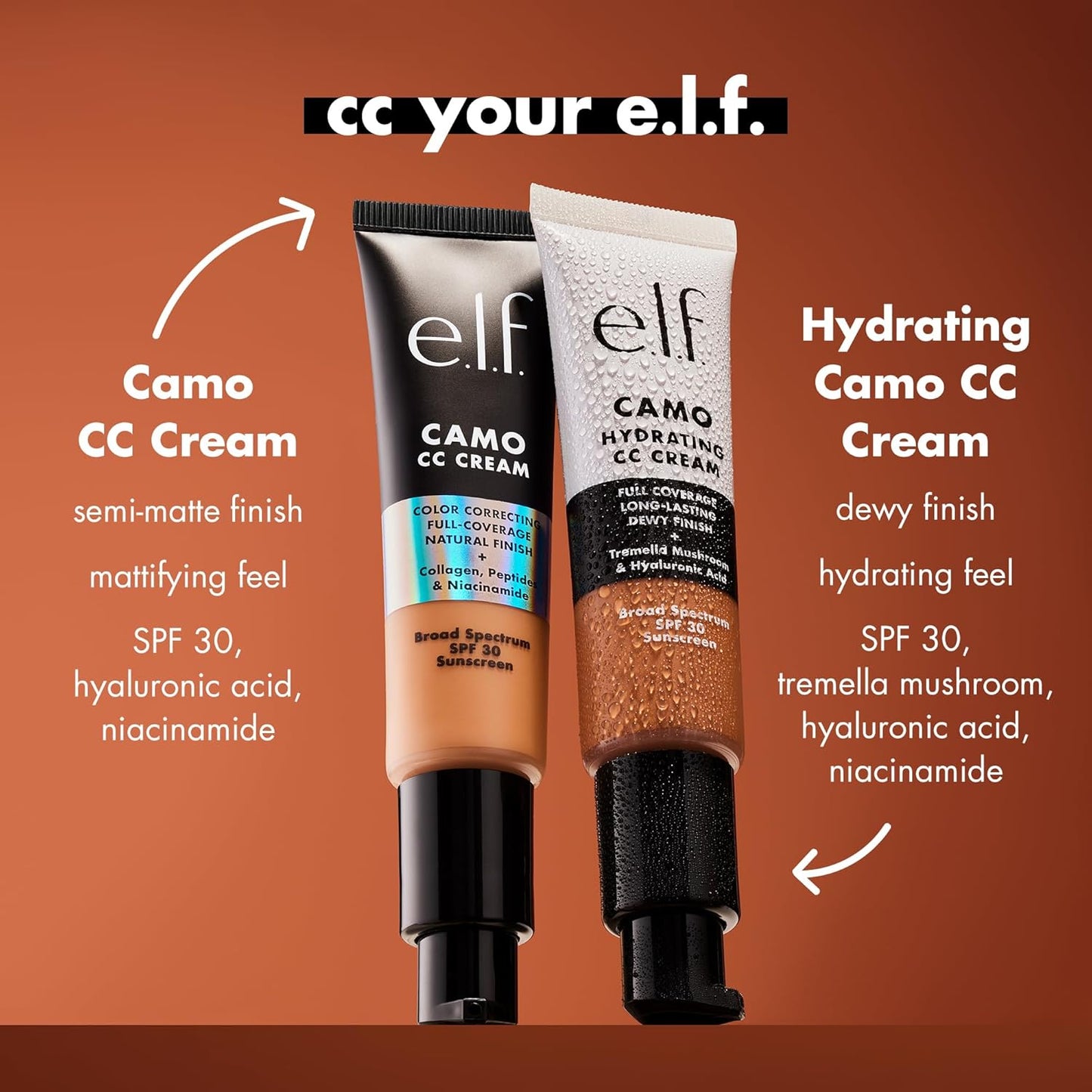 e.l.f. Hydrating Camo CC Cream, SPF 30, Color Correcting Full Coverage Foundation For A Dewy Finish, Vegan & Cruelty-Free, Fair 150 C