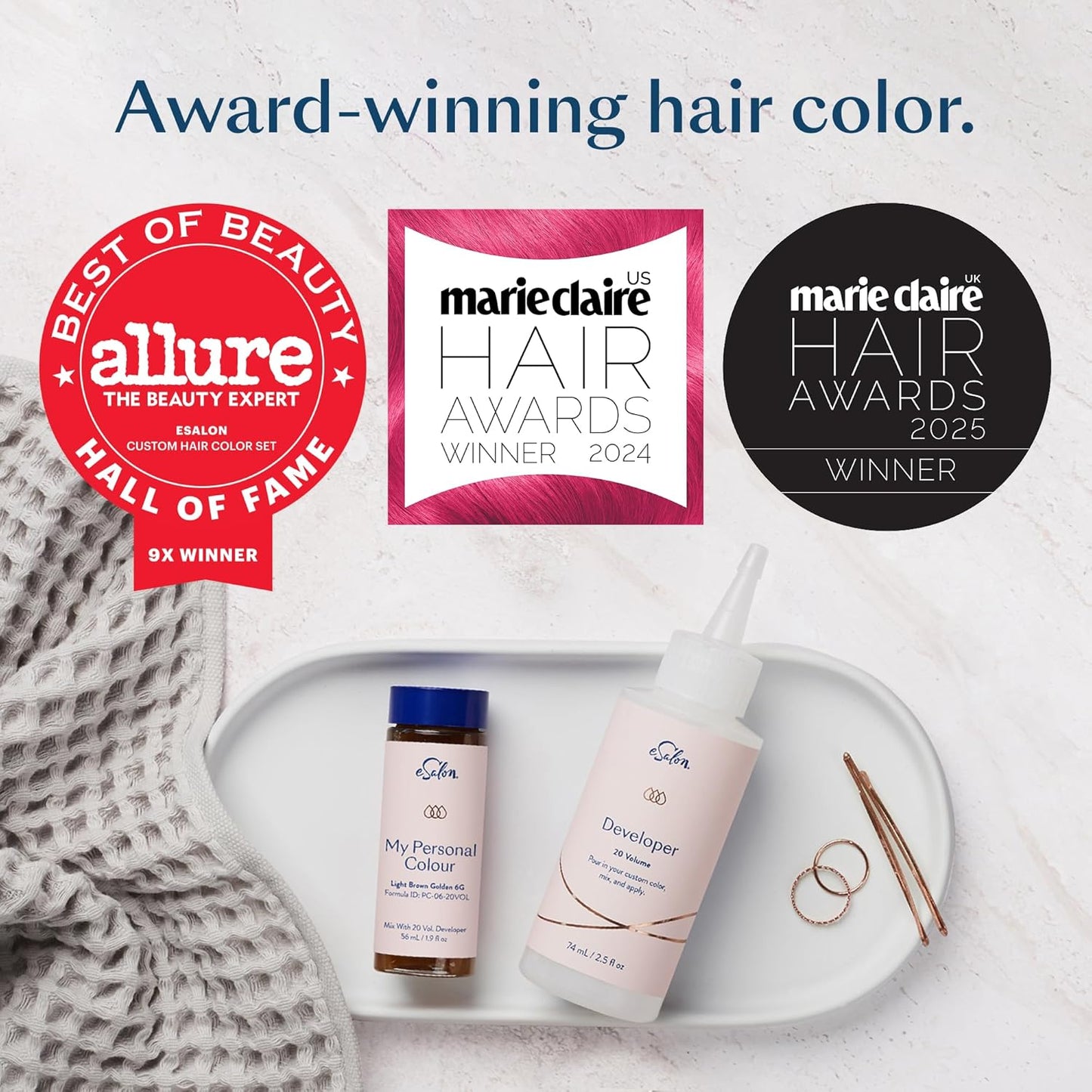 eSalon Permanent Hair Color & Dye Kit - Medium Brown - Personal Colorist for Up To 100% Gray Coverage, All Hair Types - Professional-Grade Ammonia-Free Hair Dye