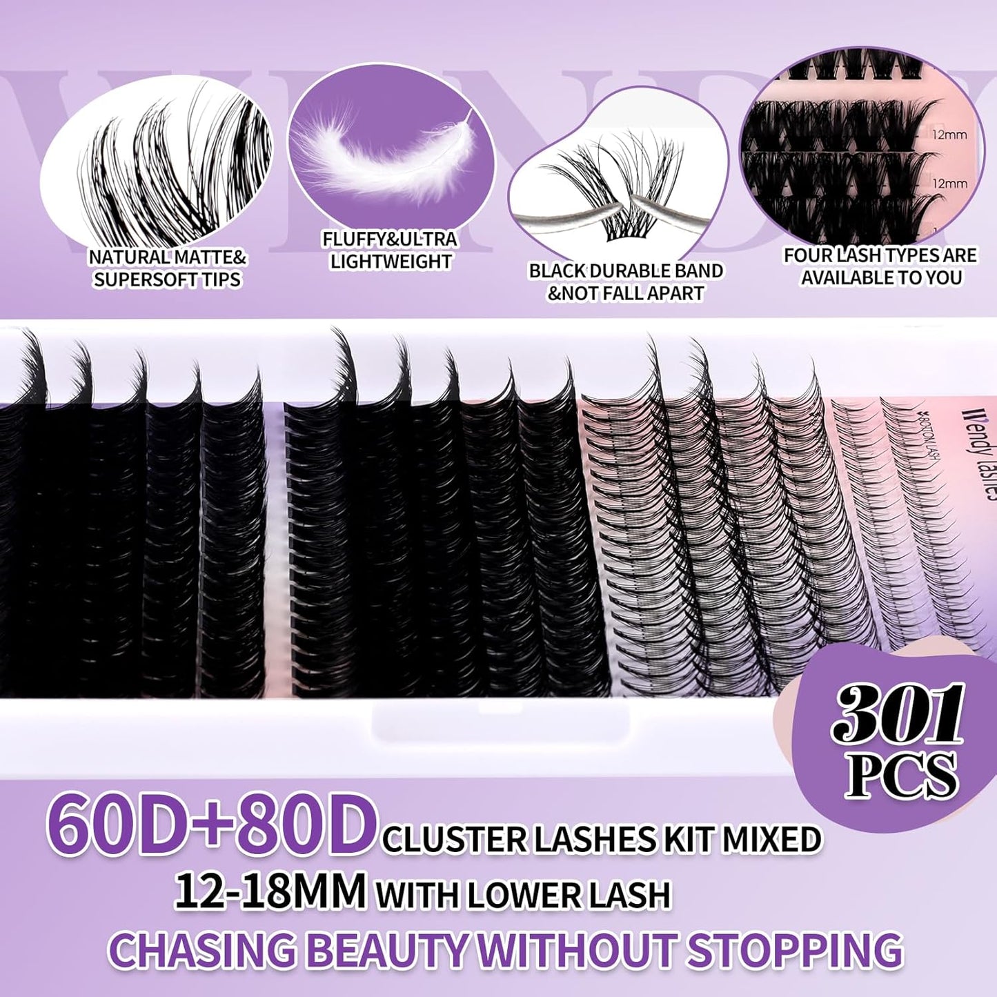 DIY Natural Lash Clusters Kit,Individual False Eyelashes Wispy Cluster Eyelash Extensions 12-18mm Mixed D/3D Curl Eyelash Clusters Kit with Lash Bond and Seal,Lash Tweezers for Self Use(D-60/80D Kit)