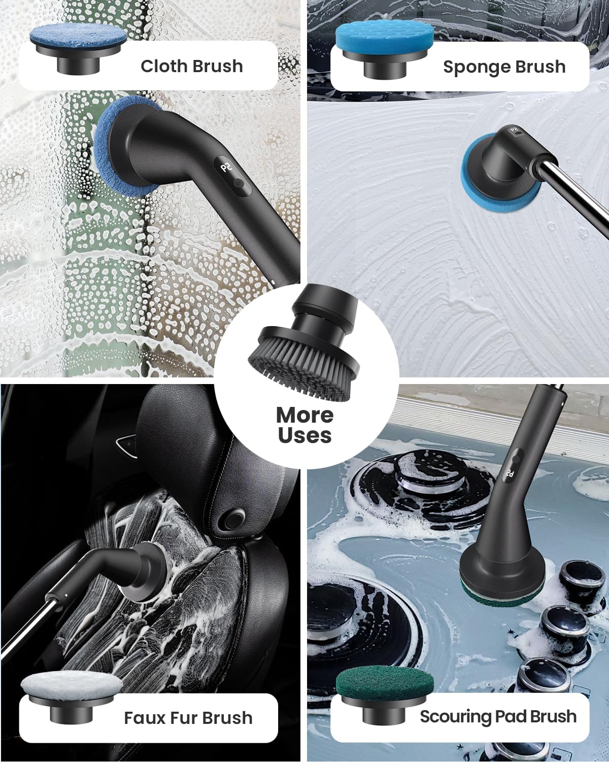 Electric Spin Scrubber, 2025 New Cordless Cleaning Brush for Home, IPX7 Waterproof Spin Scrubber with 7 Brush Heads, Adjustable Long Handle and 2 Rotating Speeds for Bathroom Tub Floor