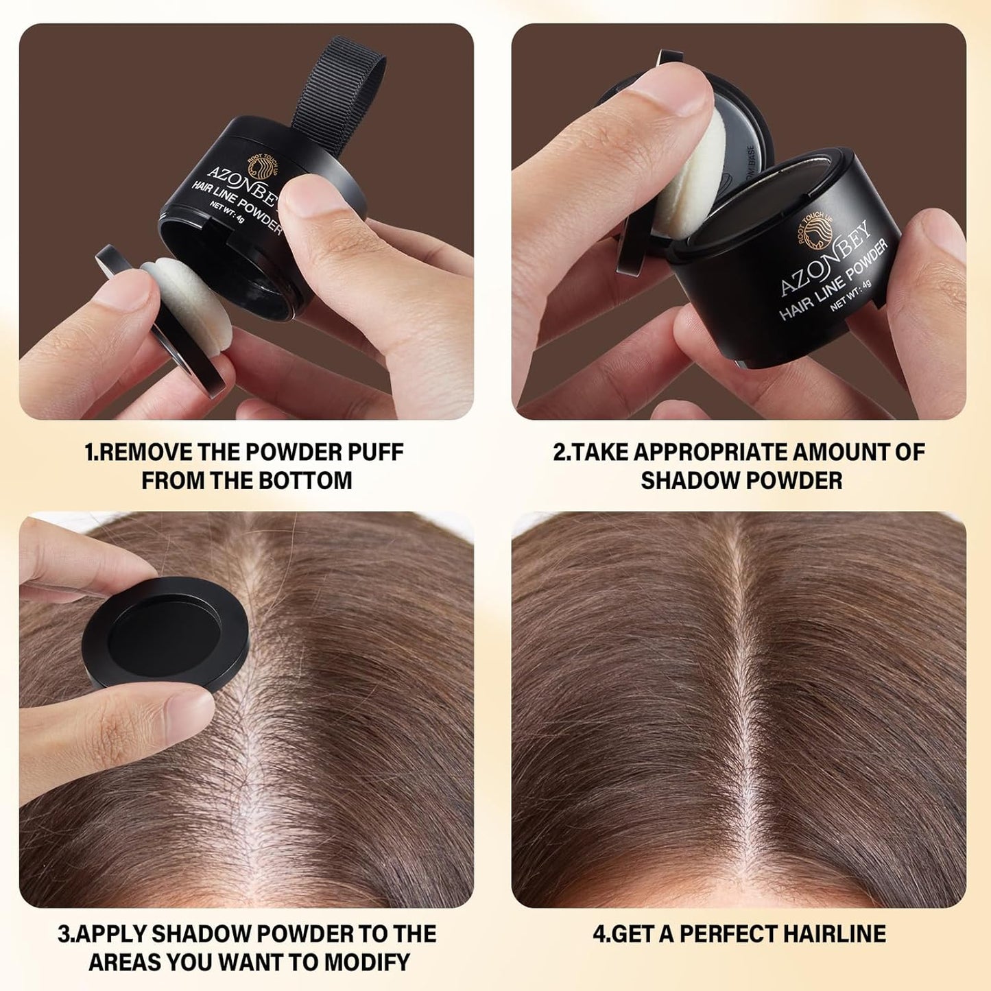 Root Touch Up Sets,Hairline Powder for Women Cover Up- Hairline Concealer for Thin and Thinning Hair, Water & Sweat Resistant,Contain Azonbey Makeup Brush (Black, Med-Makeup Brush)