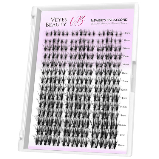 VEYESBEAUTY Lash Clusters Eyelash Extensions Thin & Invisible Band DIY Individual False Eyelashes Newbie's Five-Second Series Wispy Lash Tray for Self-application, Whisper Lashes 8-16mm Mixed Length