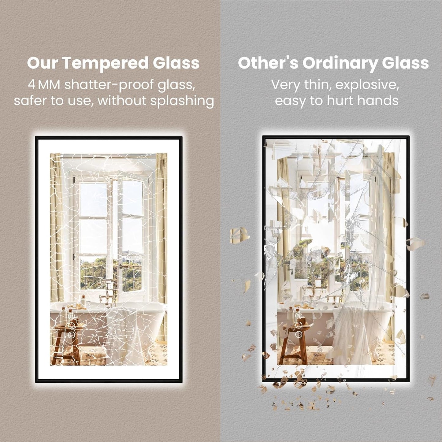 Amorho 55" X30" LED Bathroom Mirror with Black Frame, Front Light and Backlit(Controlled Separately), Stepless Dimmable, Anti-Fog, Shatter-Proof, 3 Colors, Memory