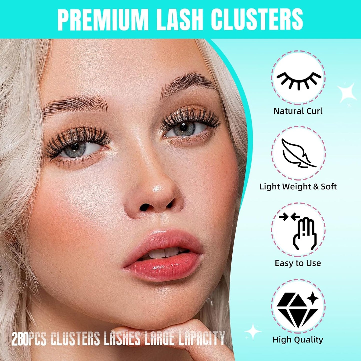Lash Clusters Wispy 280PCS Eyelash Extension 70D Cluster Lashes Individual Lashes DIY Lash Extension Natural Look Cluster Eyelash Extensions Soft False Eyelashes at Home for Beginners(16mm)