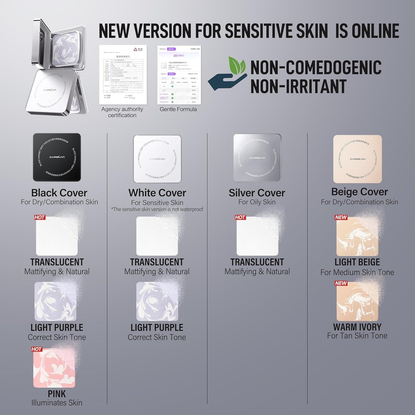 2.0 Black Magnet Soft Focus Powder, Waterproof Translucent Pressed Setting Powder, 24H Longlasting Talc-Free Face Powder, Oil Control Compact Makeup,03 Blue Purple For Sensitive Skin, 0.28Oz