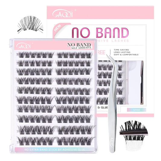 GAQQI Self Adhesive Eyelash Clusters, Volume No Glue Lashes 10-16mm, No Band Self Adhesive Lash Clusters 120pcs, Press On Lashes Invisible Band, With Lash Tweezer (CLASSIC)